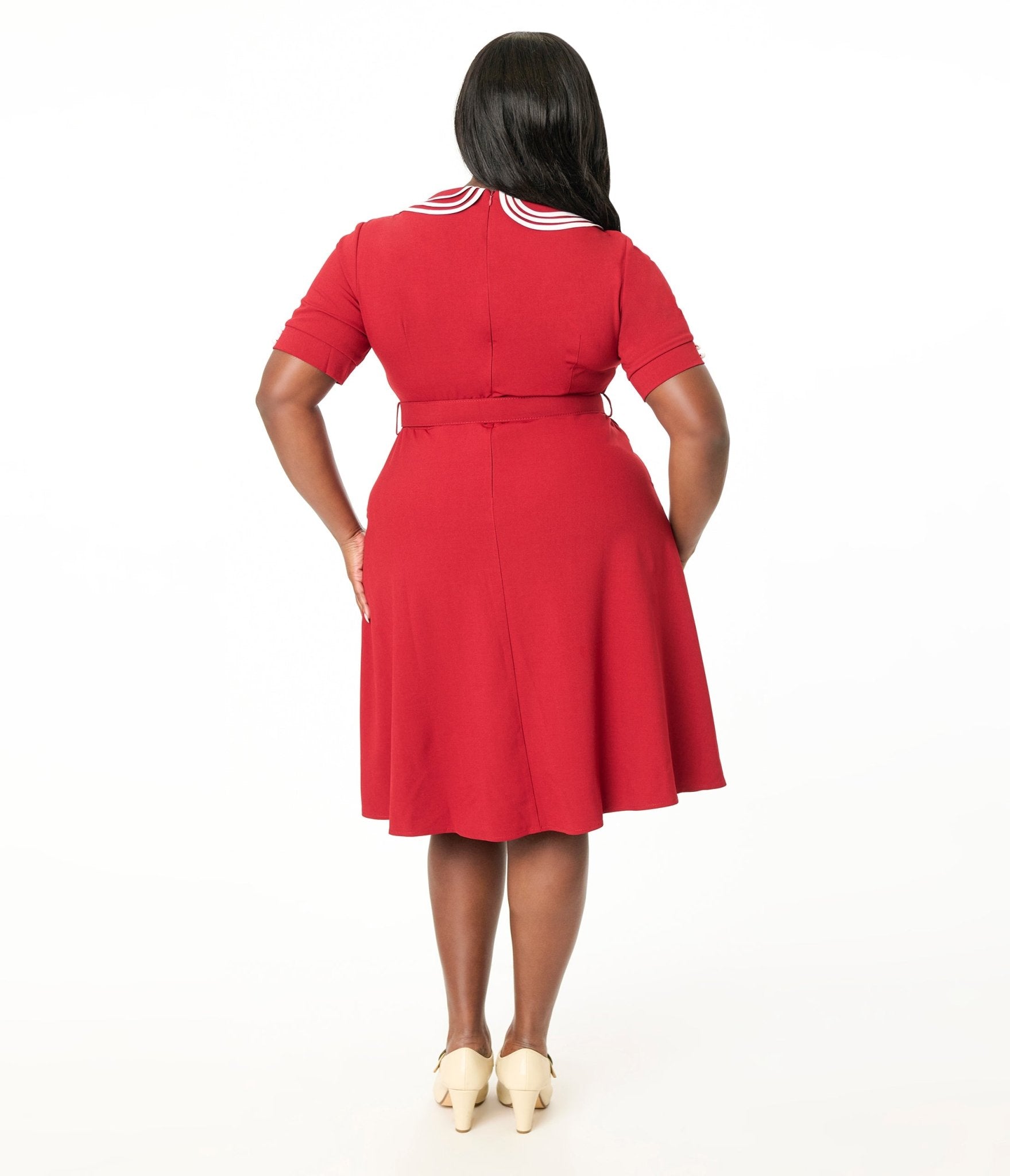 Voodoo Vixen Plus Size 1950s Red Layered Collar Swing Dress