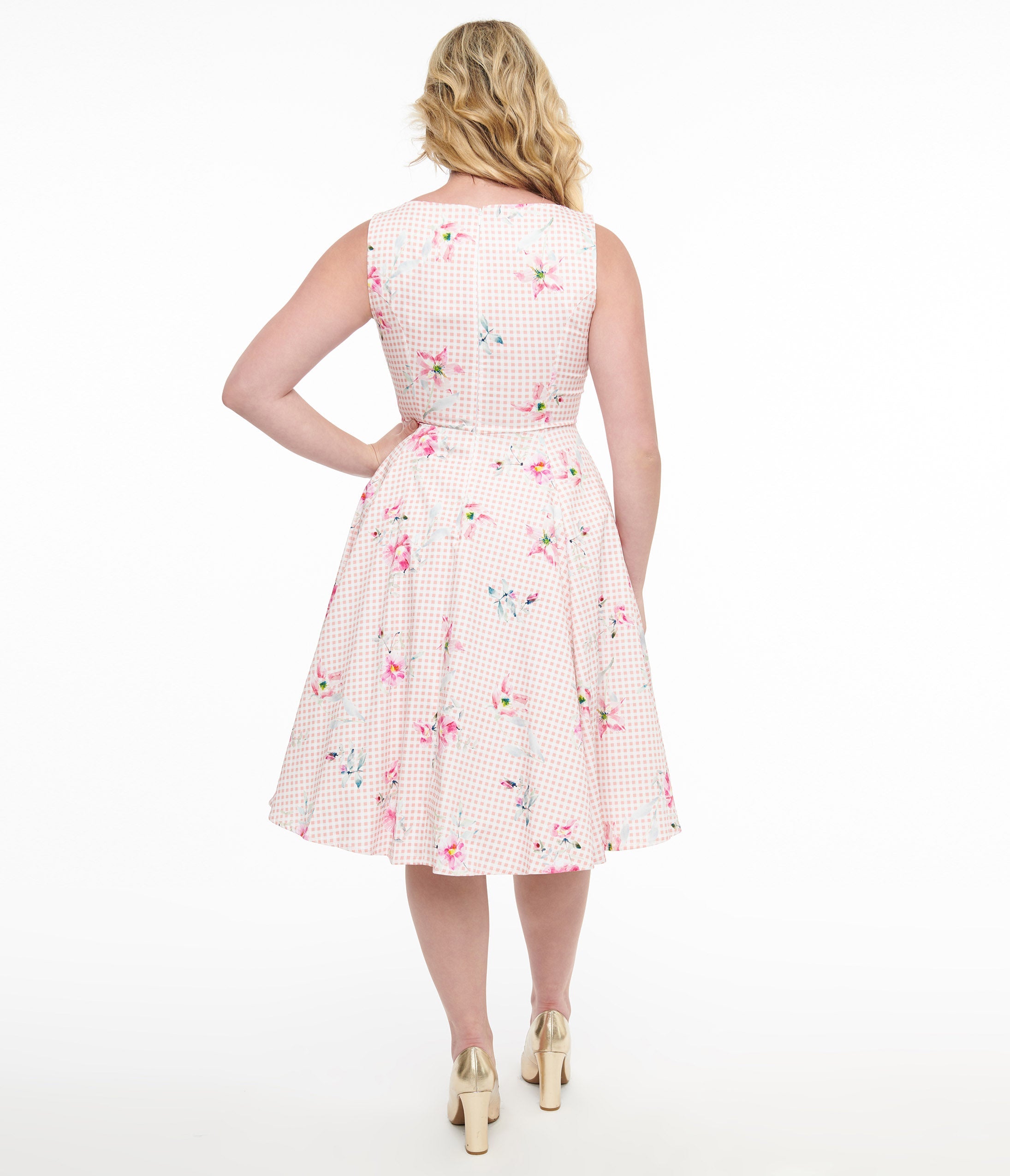 1950s Pink Gingham & Floral Cotton Swing Dress