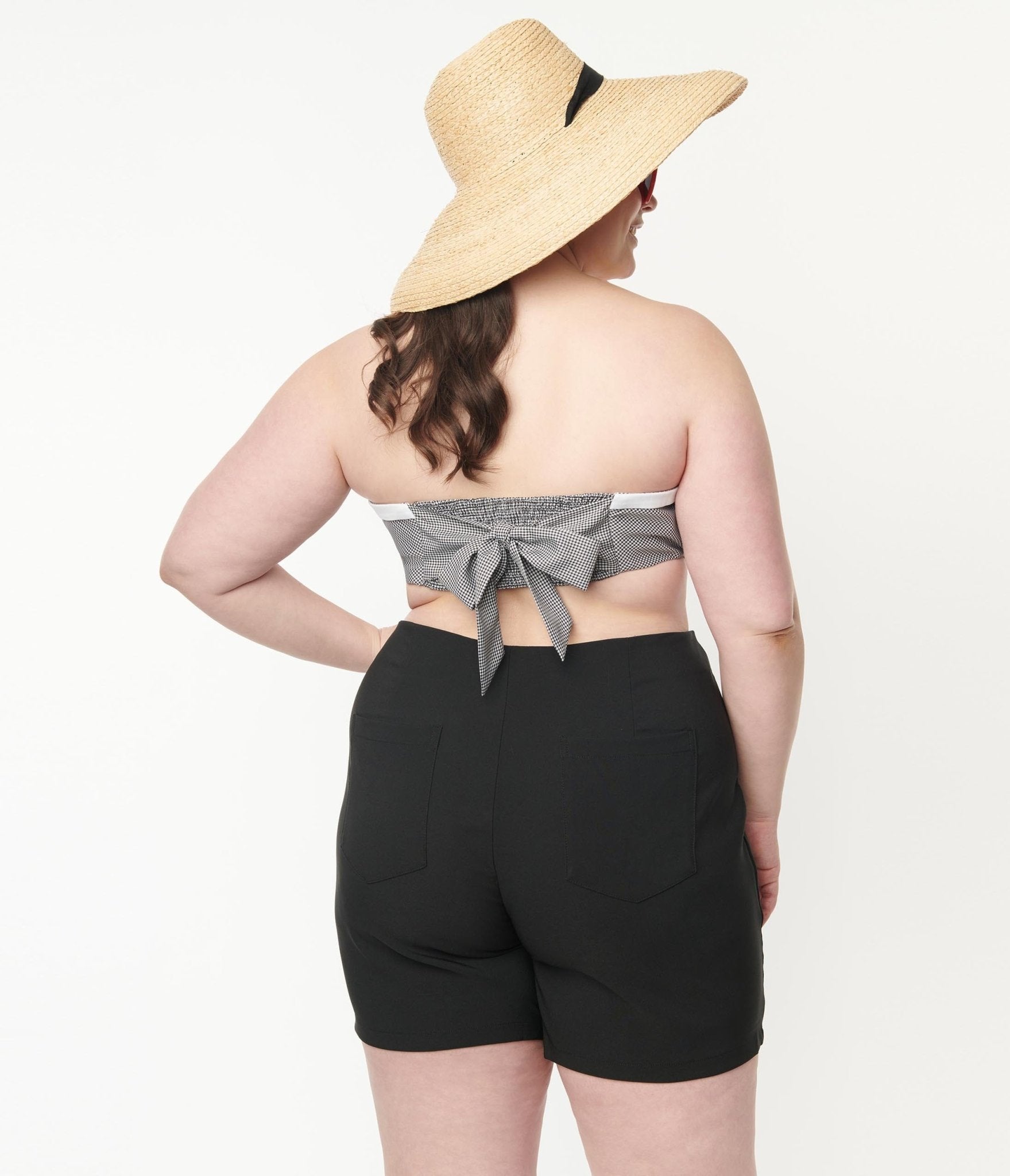 Plus Size Black Gingham & Cherry Skull Bandeau Crop Top