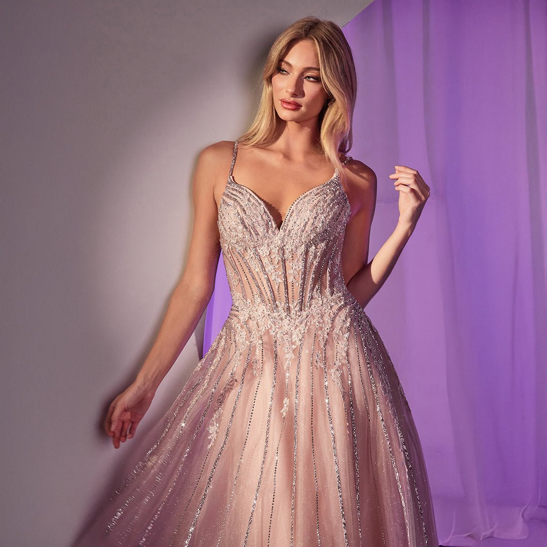 Ladivine by Cinderella Divine Dusty Rose Crystal A-Line Bridesmaid Ball Gown