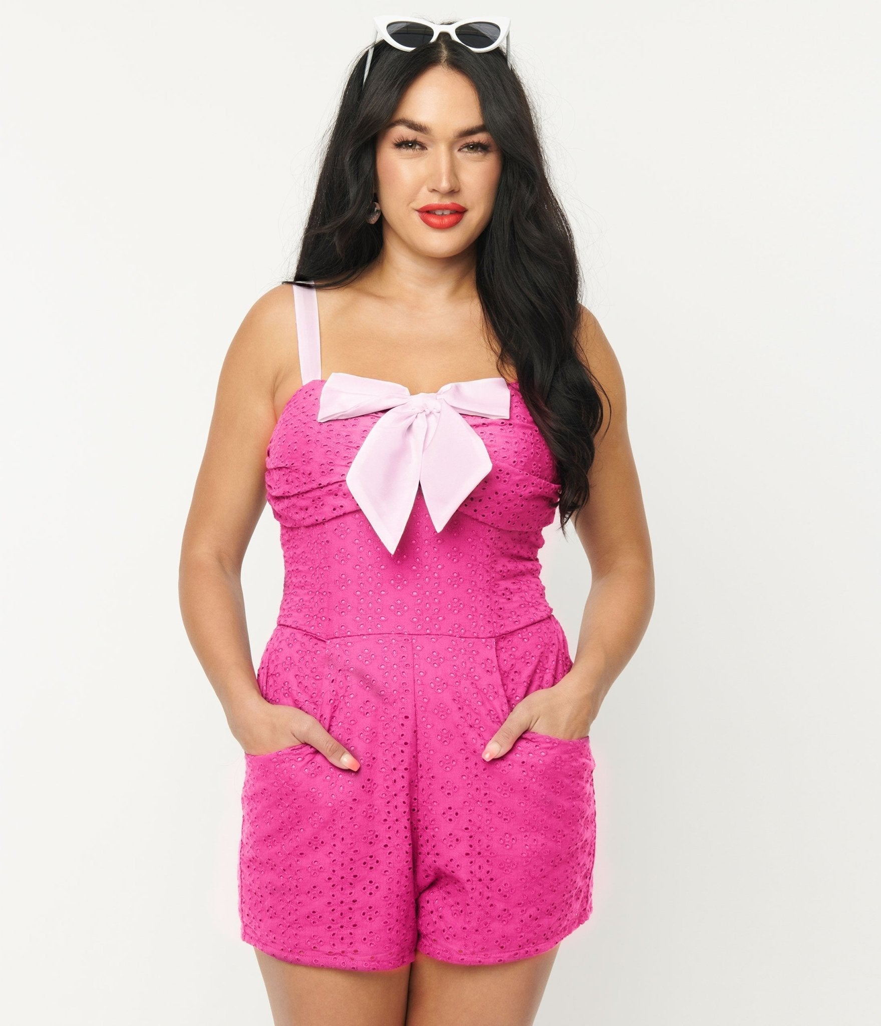 Unique Vintage Fuchsia Eyelet Rae Romper