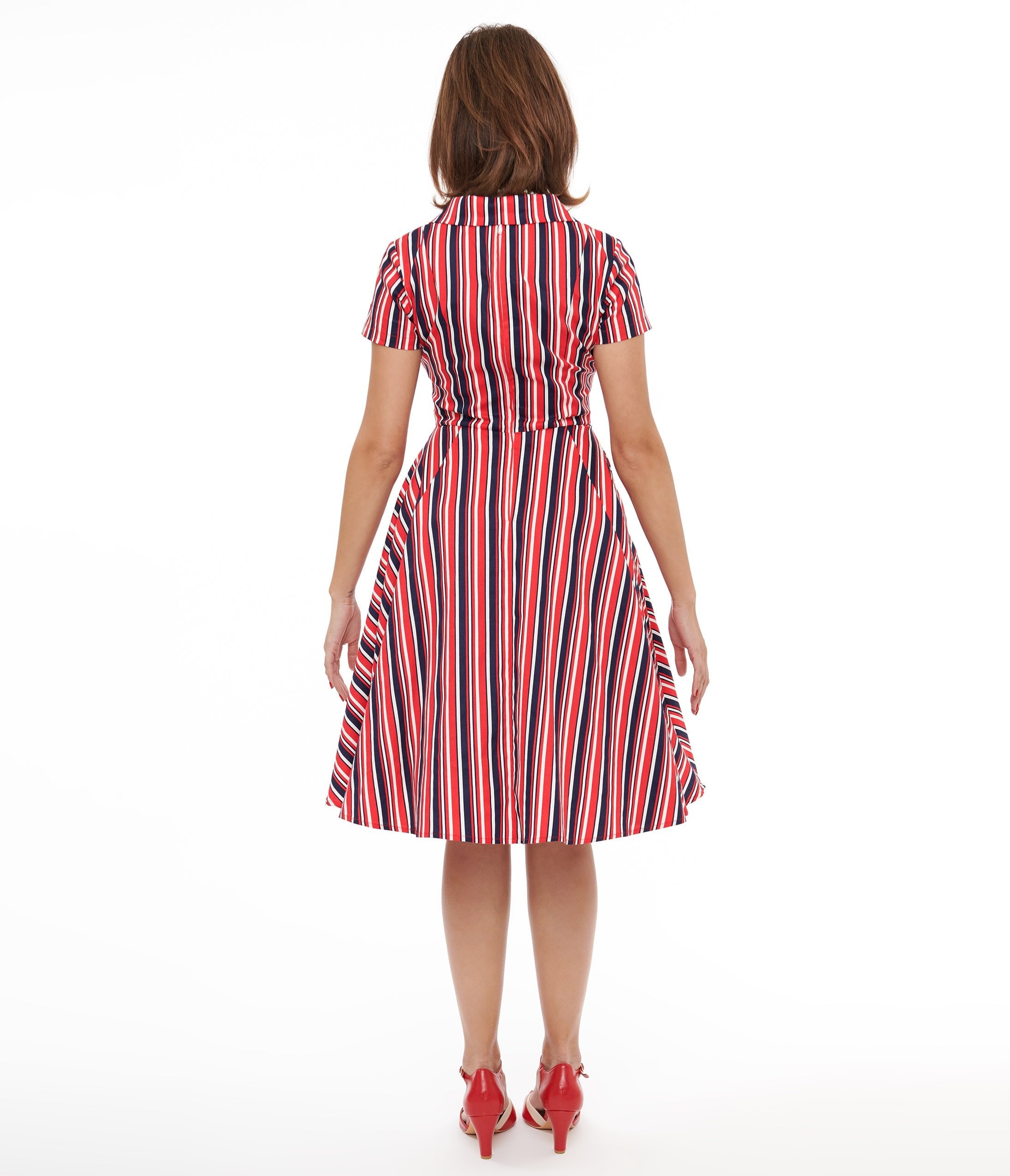 1950s Red & Navy Blue Striped Fit & Flare Dress