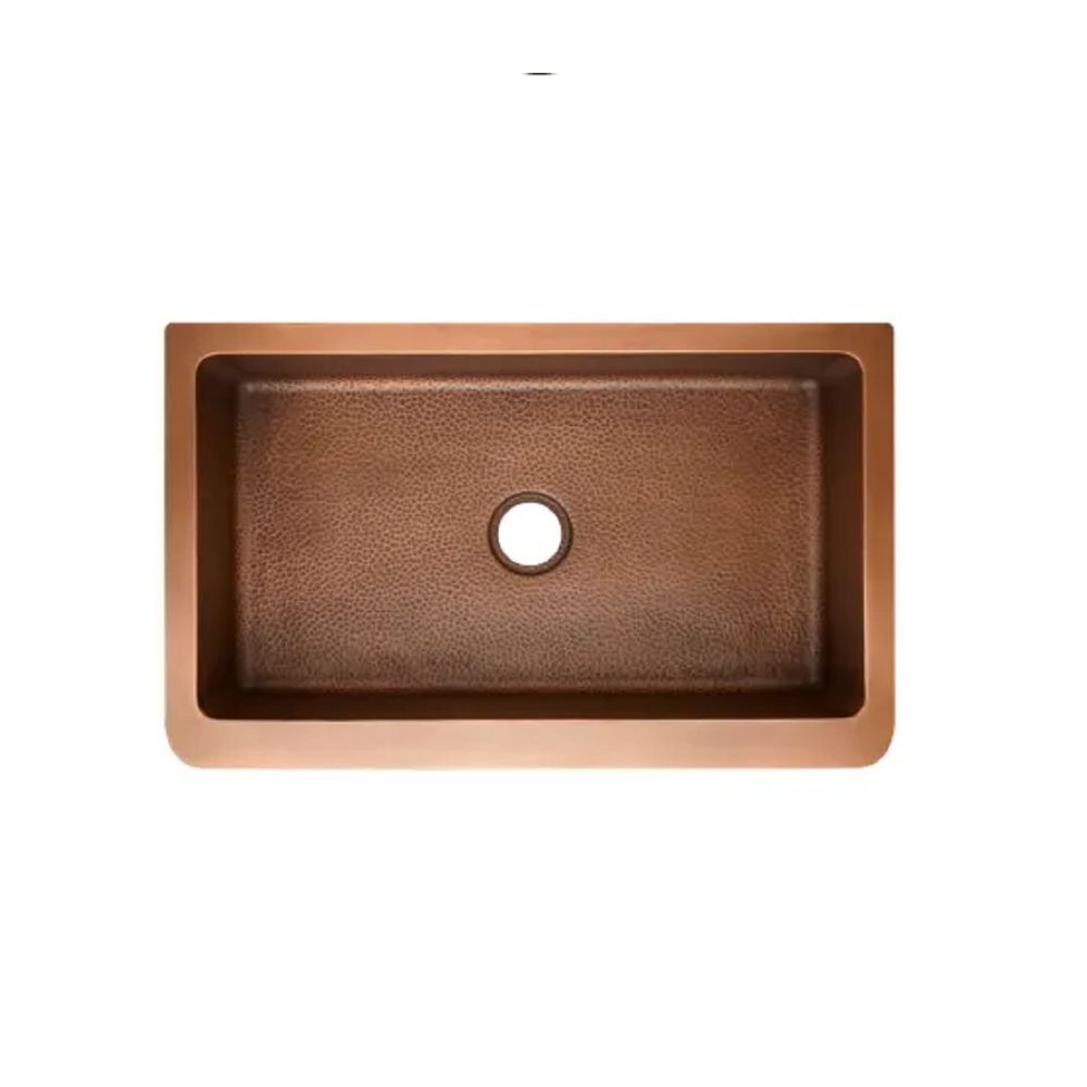 Signature Hardware 318879 Raina 36 Farmhouse Single Basin Copper Kitchen Sink, Copper Antique