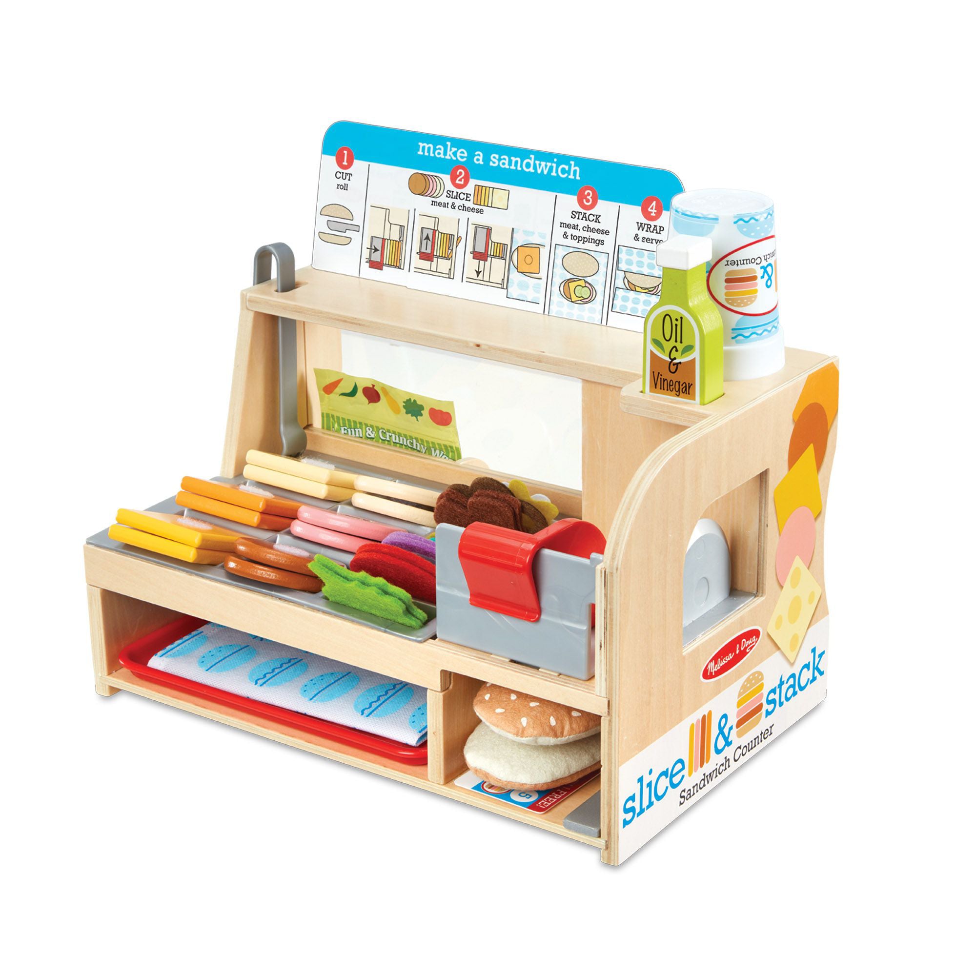 Melissa & Doug 31650 Wooden Slice & Stack Sandwich Counter With Deli Slicer - 56-Piece