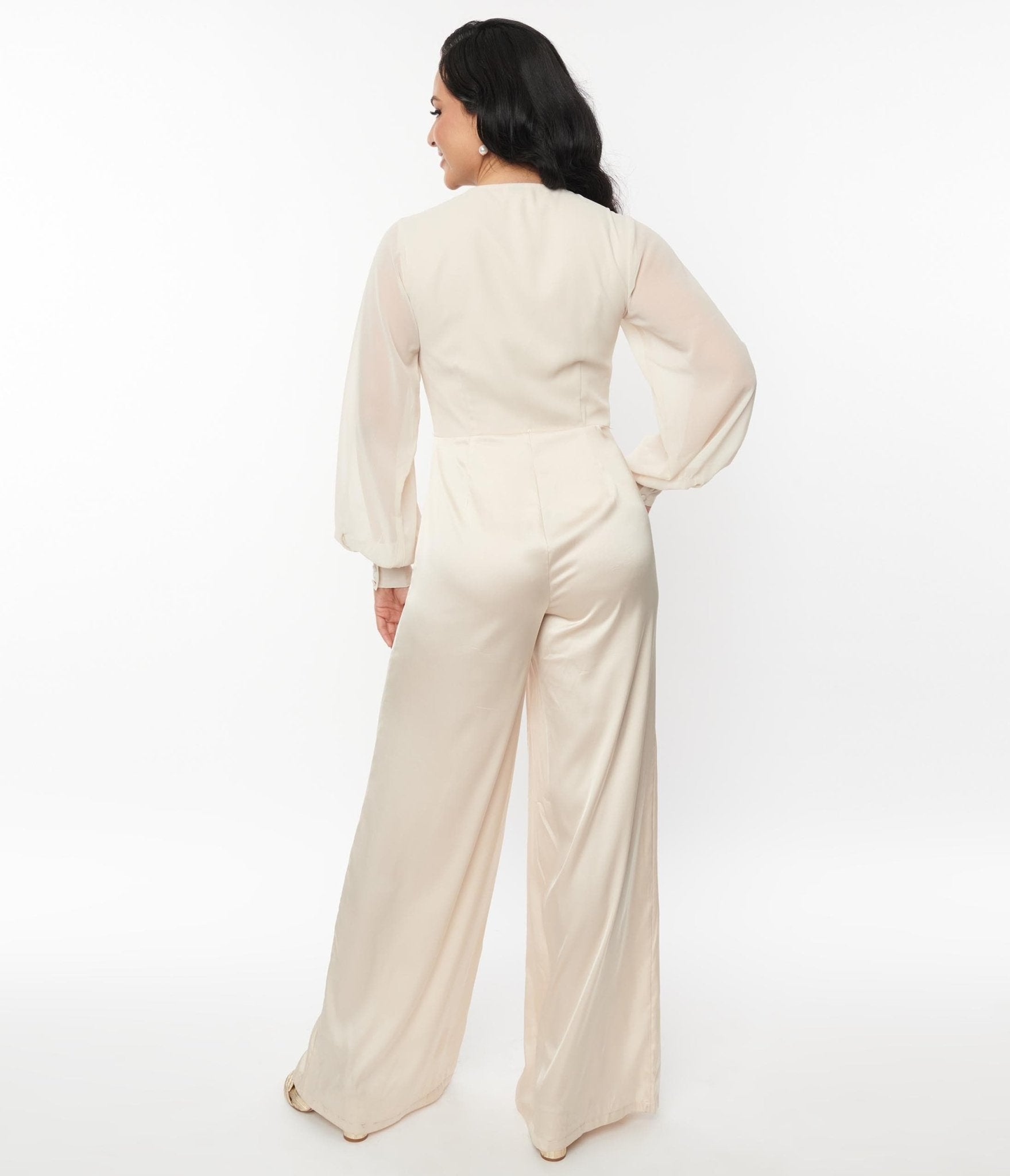 Unique Vintage 1970s Ivory Jumpsuit & Skirt Overlay