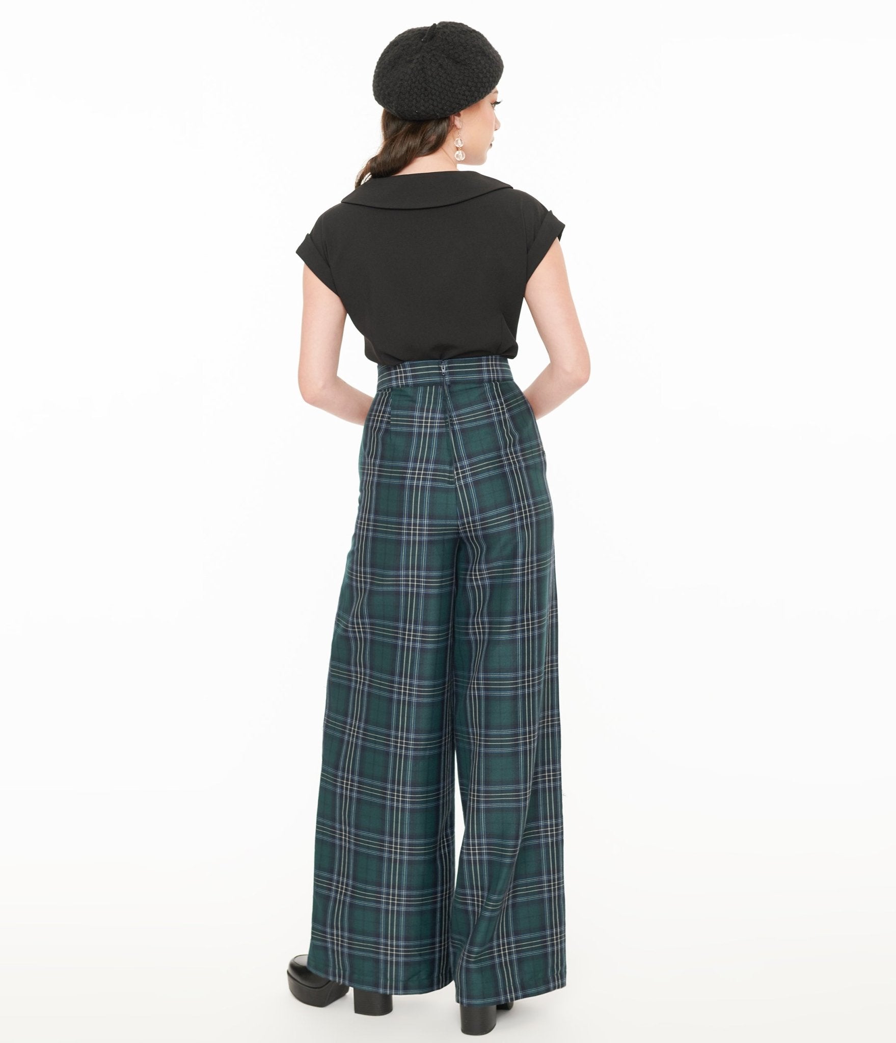 Unique Vintage 1940s Green & Black Plaid High Waist Pants