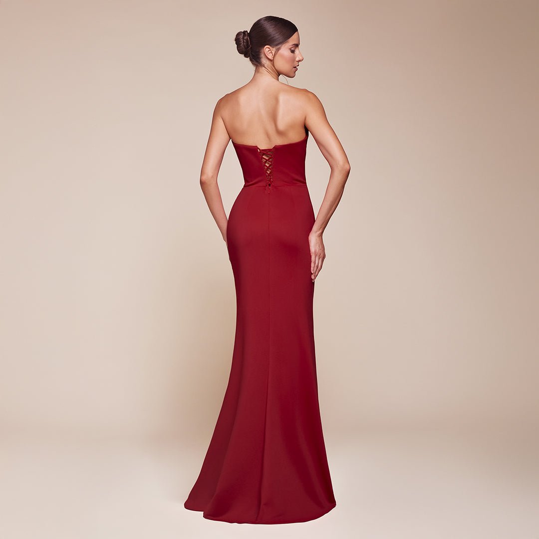 Ladivine by Cinderella Divine Red Chiffon Strapless Slit Prom Dress