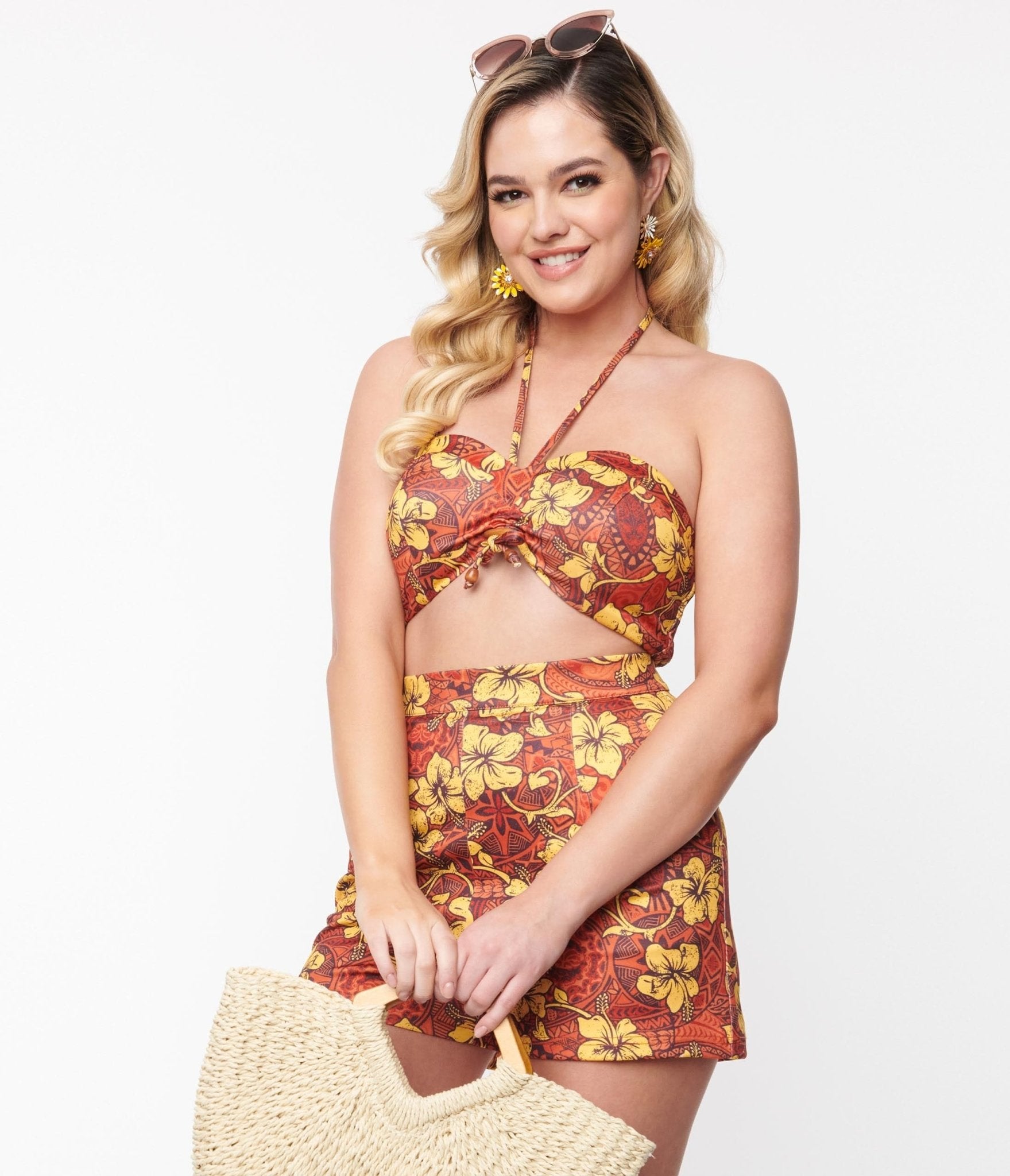 Orange & Yellow Tropical Floral Mimosa Tube Top