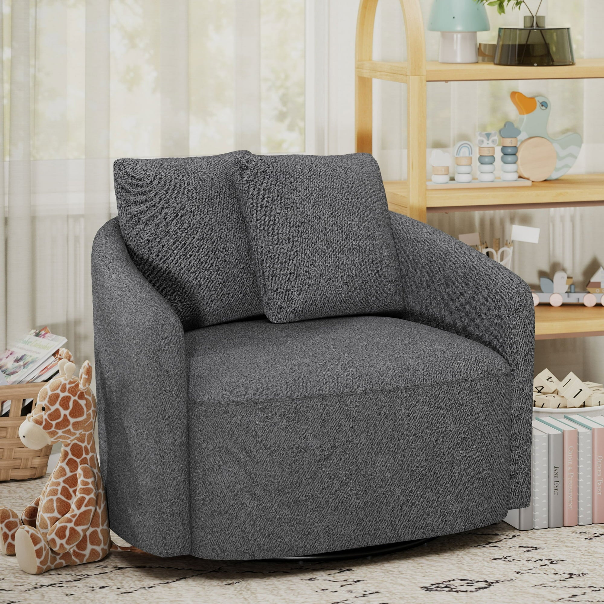 Beautiful by Drew Barrymore LS-BT-030 Drew Kids Accent Chair, Charcoal Boucle Fabric