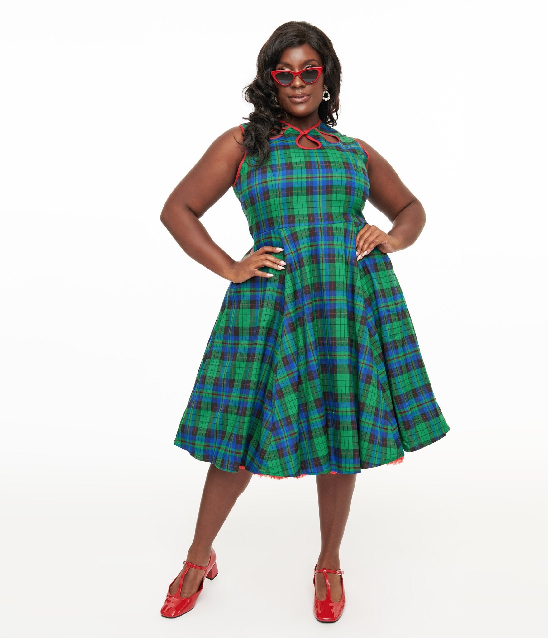 Banned Plus Size 1950s Green & Blue Check Swing Dress