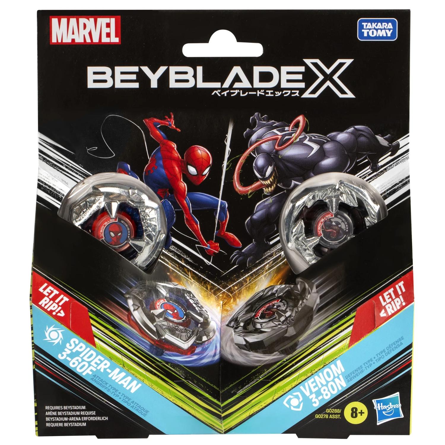 Hasbro 218842 Beyblade X Marvel Collab Spider-Man 3-60F vs. Venom 3-80N Multipack Set