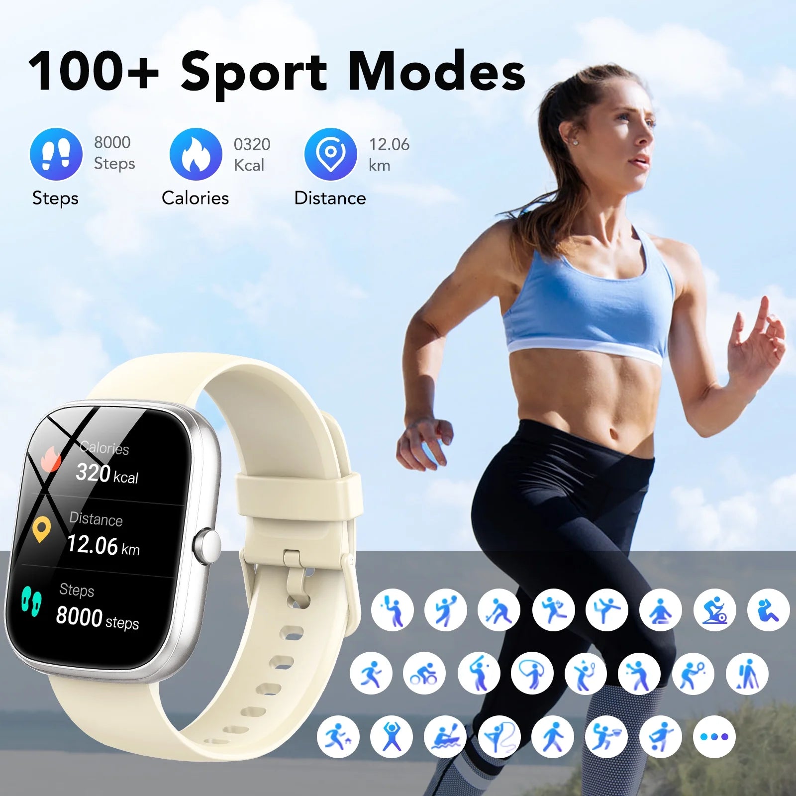 IP68 Waterproof Smartwatch for Women Men, White