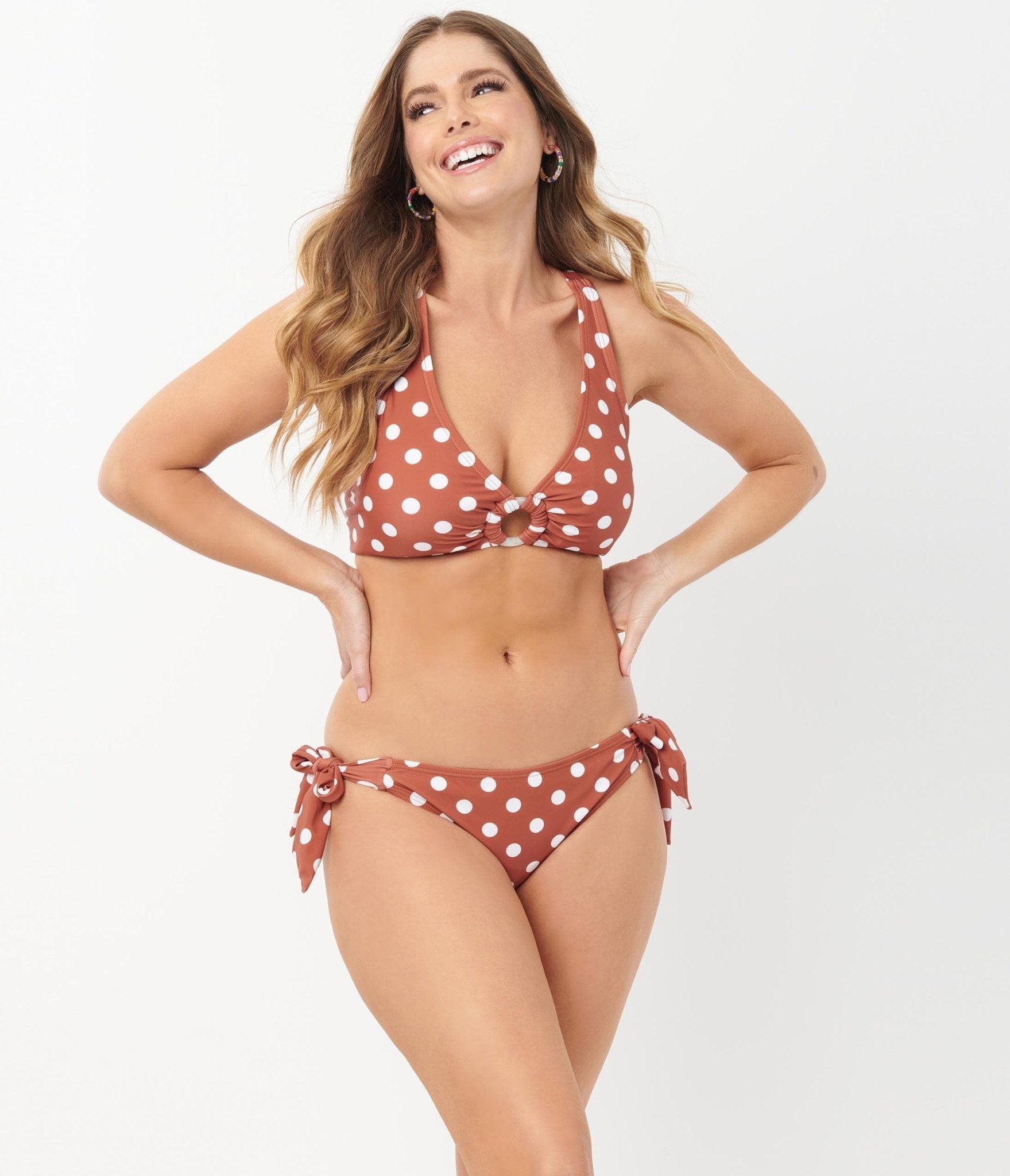 Unique Vintage 1970s Rust & White Dot Sweet & Sash-y Swim Bottom