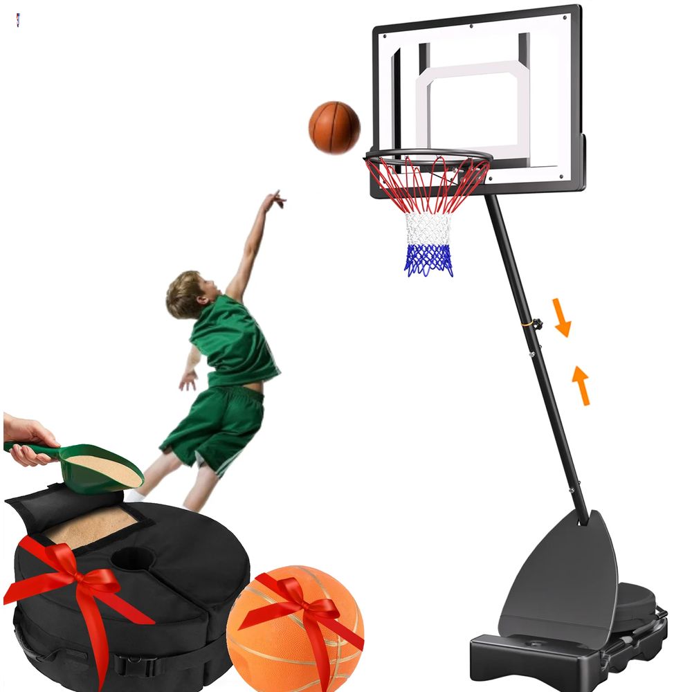 Vecukty 33 Portable Outdoor Basketball Hoop for Kids Performance Acrylic Adjustable Height 5-7 Basketball Hoop with Basketball