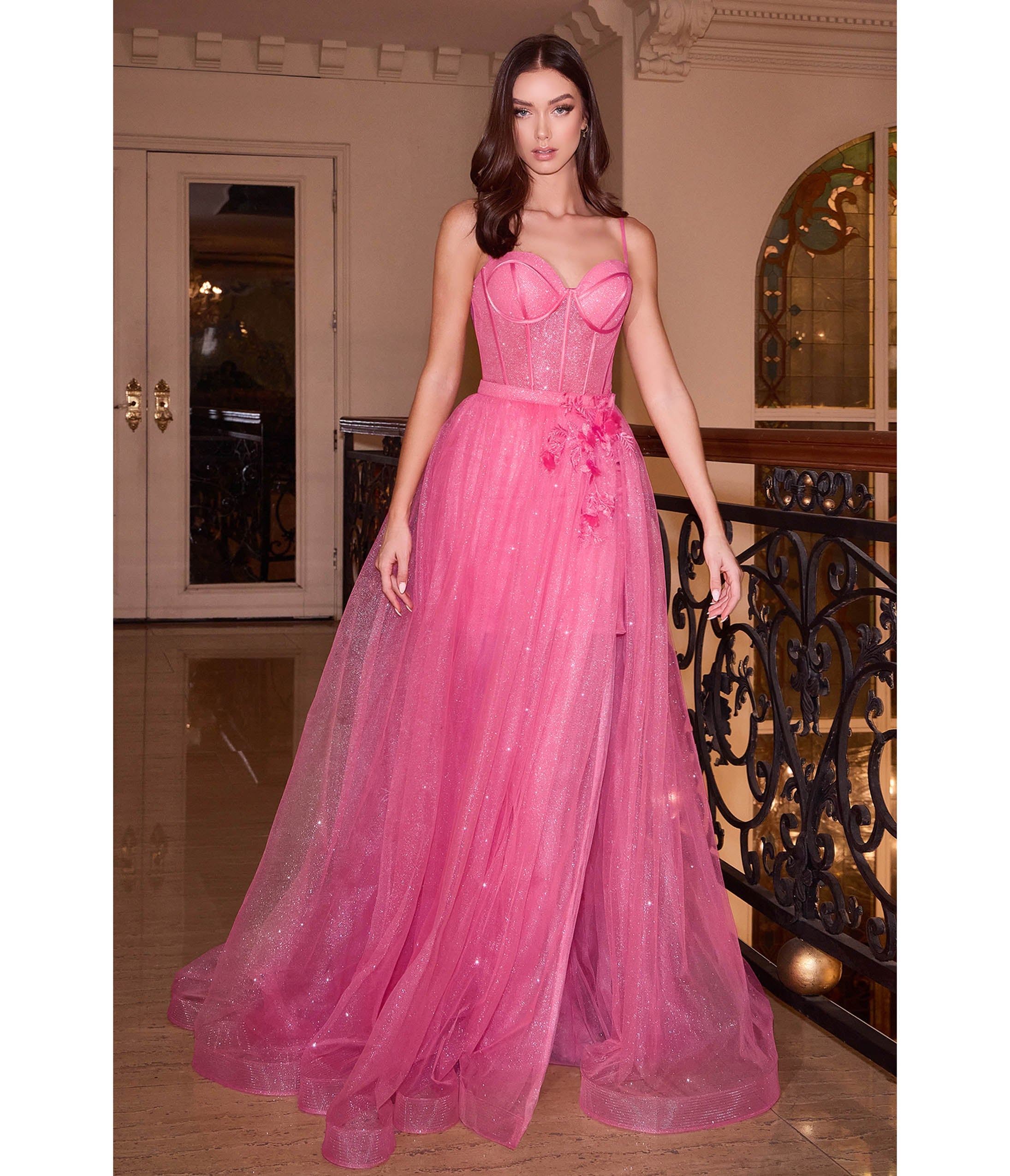 Ladivine by Cinderella Divine Fuchsia Sparkle Prom Gown