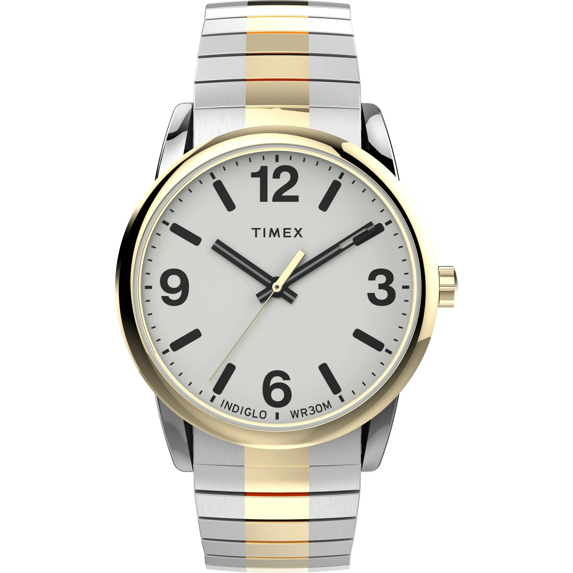 Timex TW2U98600WX Men's 38mm Two-Tone Stainless Steel Expansion Band Wristwatch, White & Silver