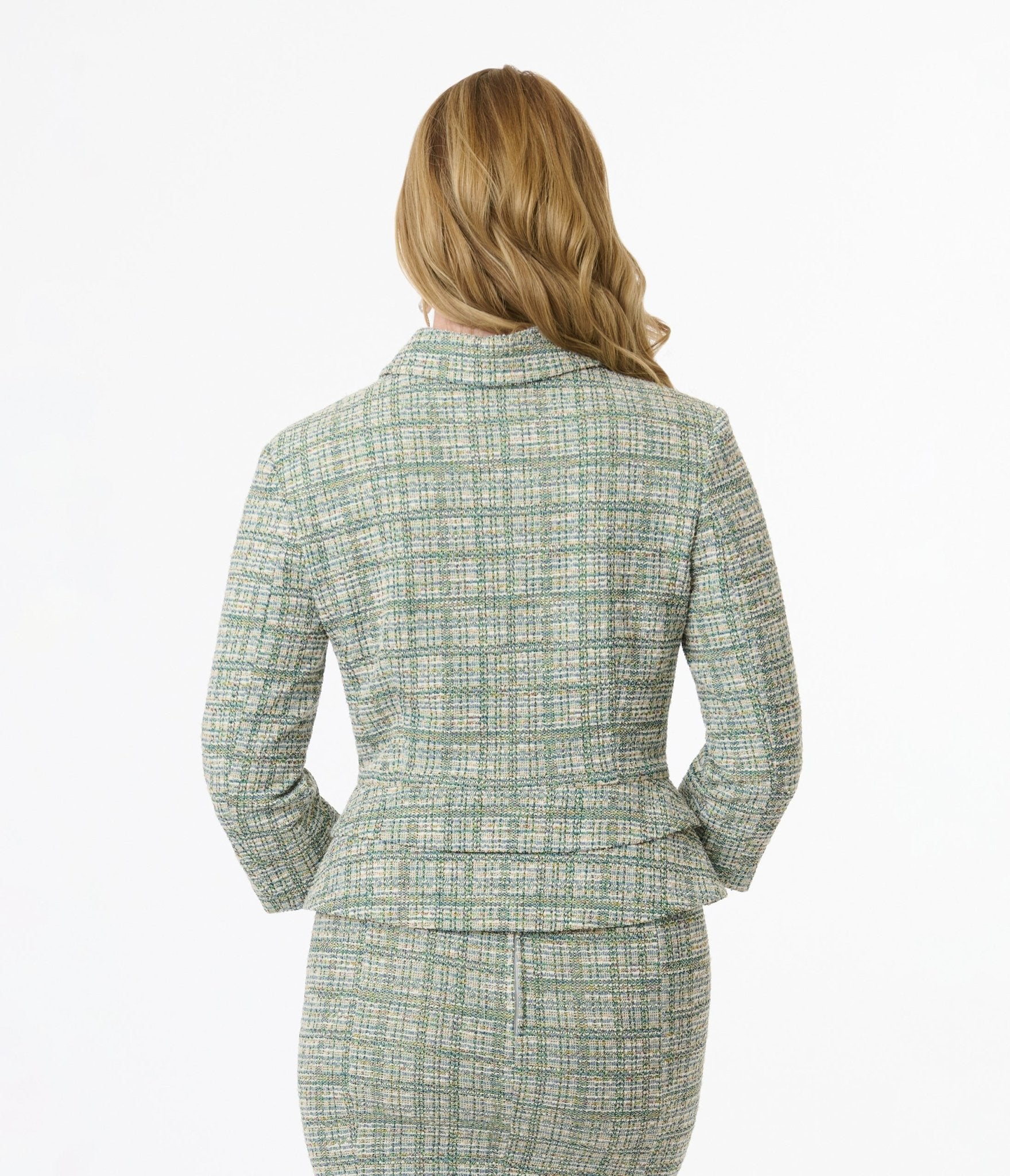 Unique Vintage 1940s Green Plaid Boucle Peplum Jacket