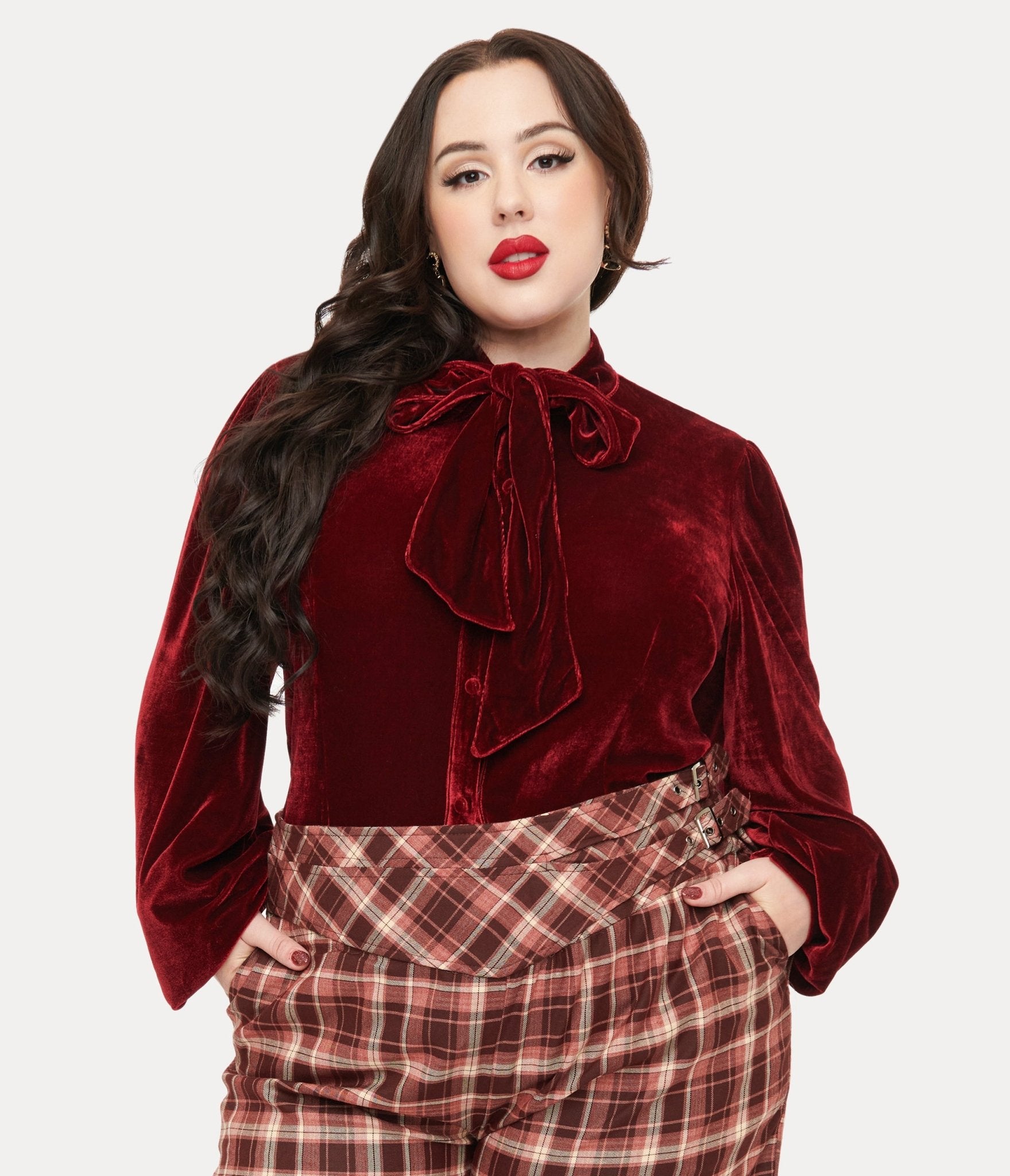 Unique Vintage Plus Size 1950s Merlot Velvet Gwen Blouse