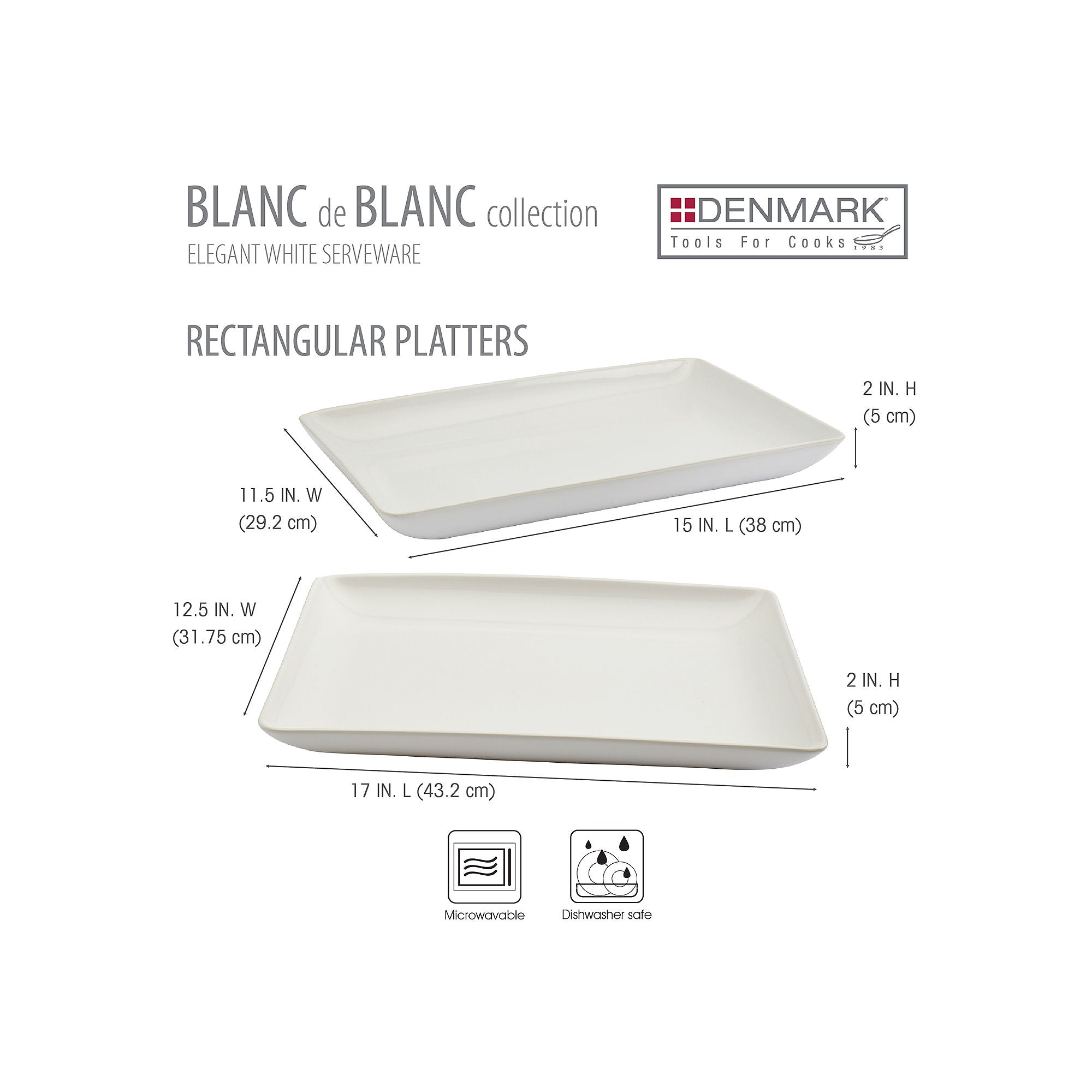 Denmark 2Pc Rectangular Earthenware Serving Platter - WHITE ONE SIZE