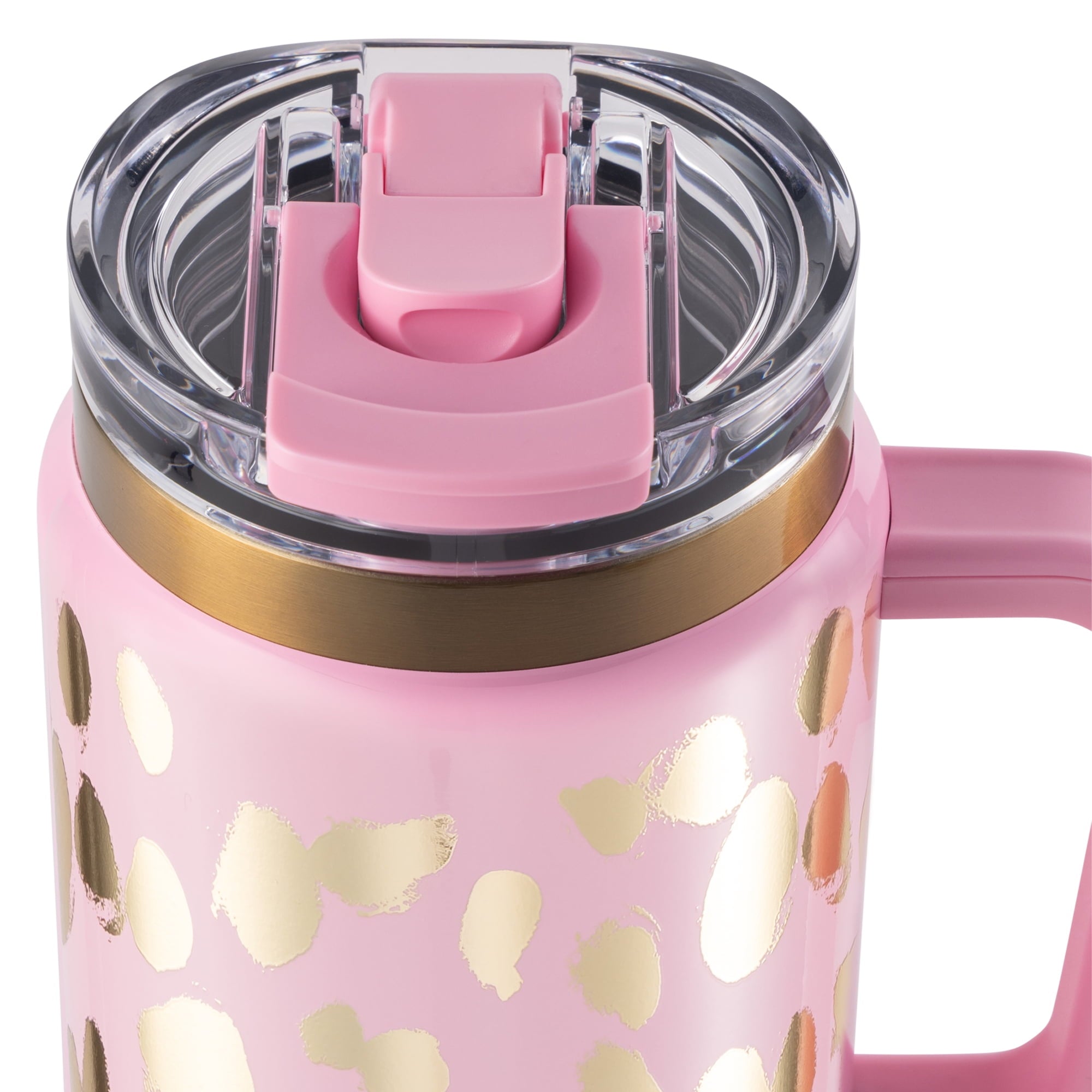 Thyme & Table 32oz Tumbler with Handle, Pink & Gold Dot - Dual Straw Lid