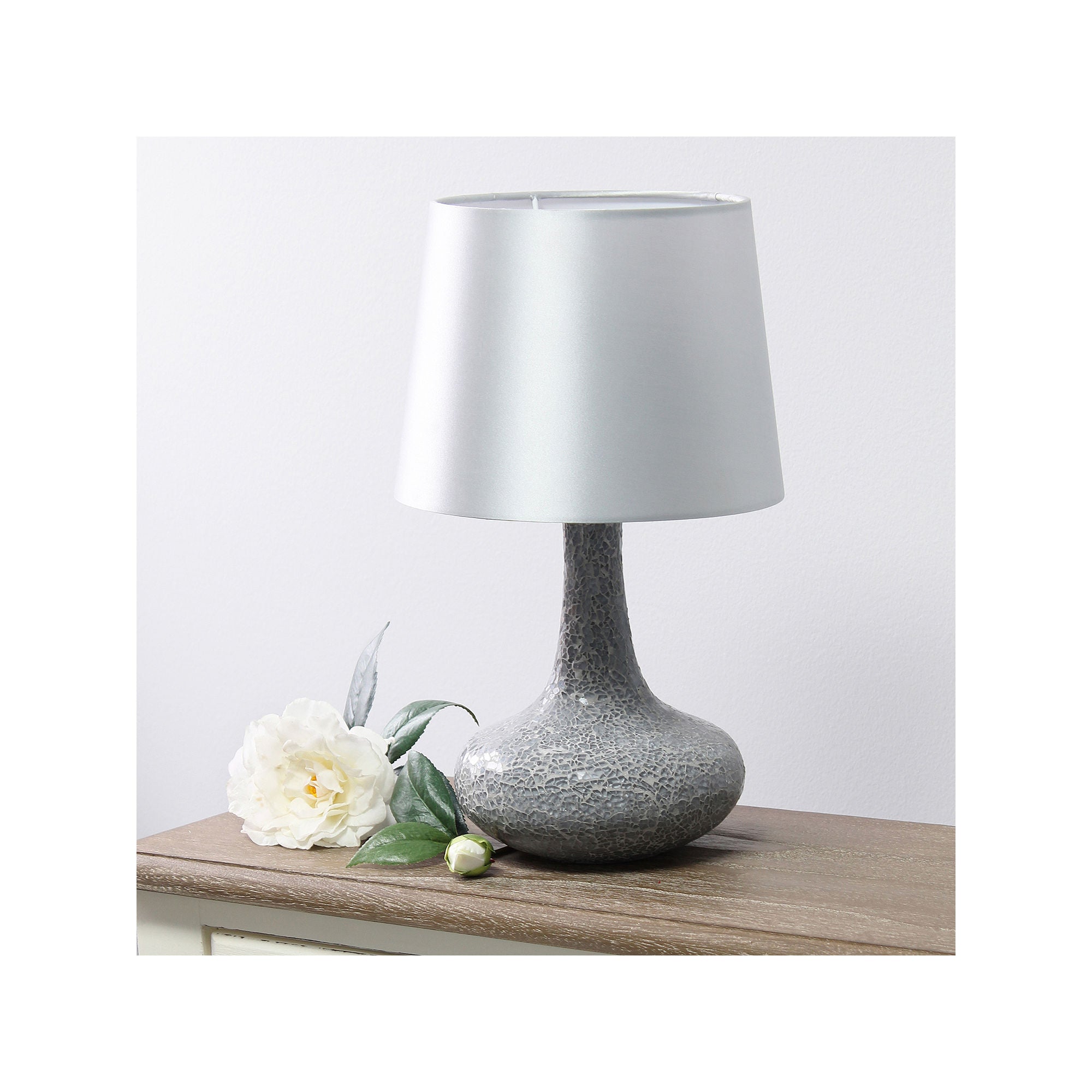 Asstd National Brand Simple Designs Mosaic Tiled Glass Genie Table Lamp With Fabric Shade - GRAY ONE SIZE