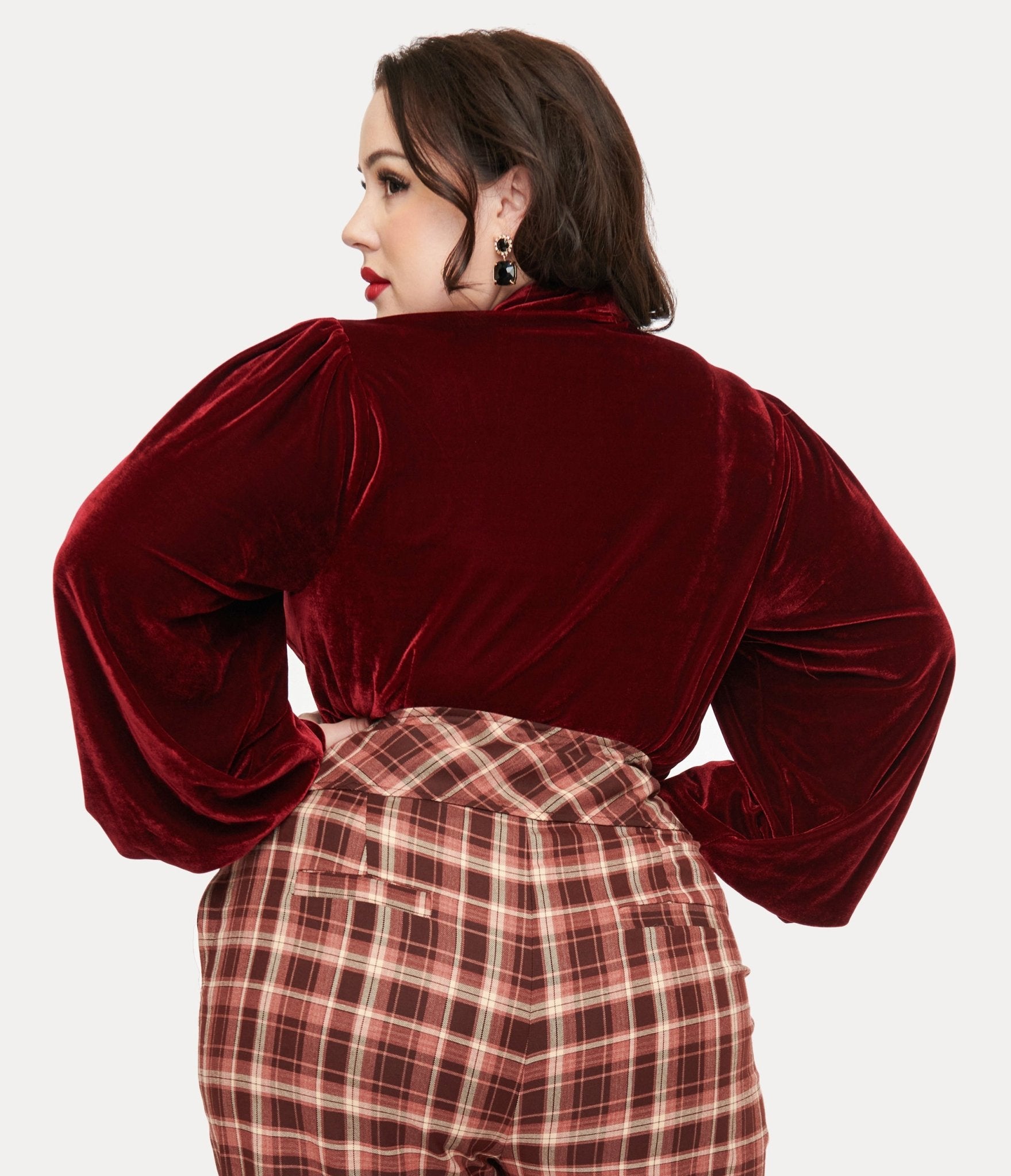 Unique Vintage Plus Size 1950s Merlot Velvet Gwen Blouse