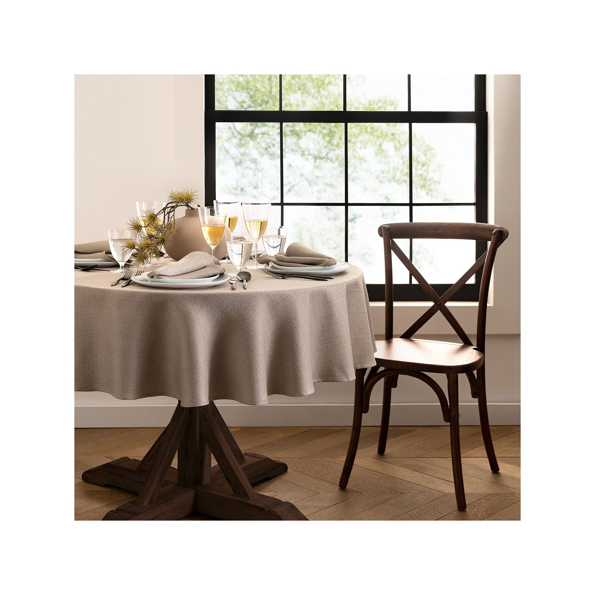 Elrene Home Fashions Water & Stain Resistant Laurel Tablecloth - TAUPE ONE SIZE