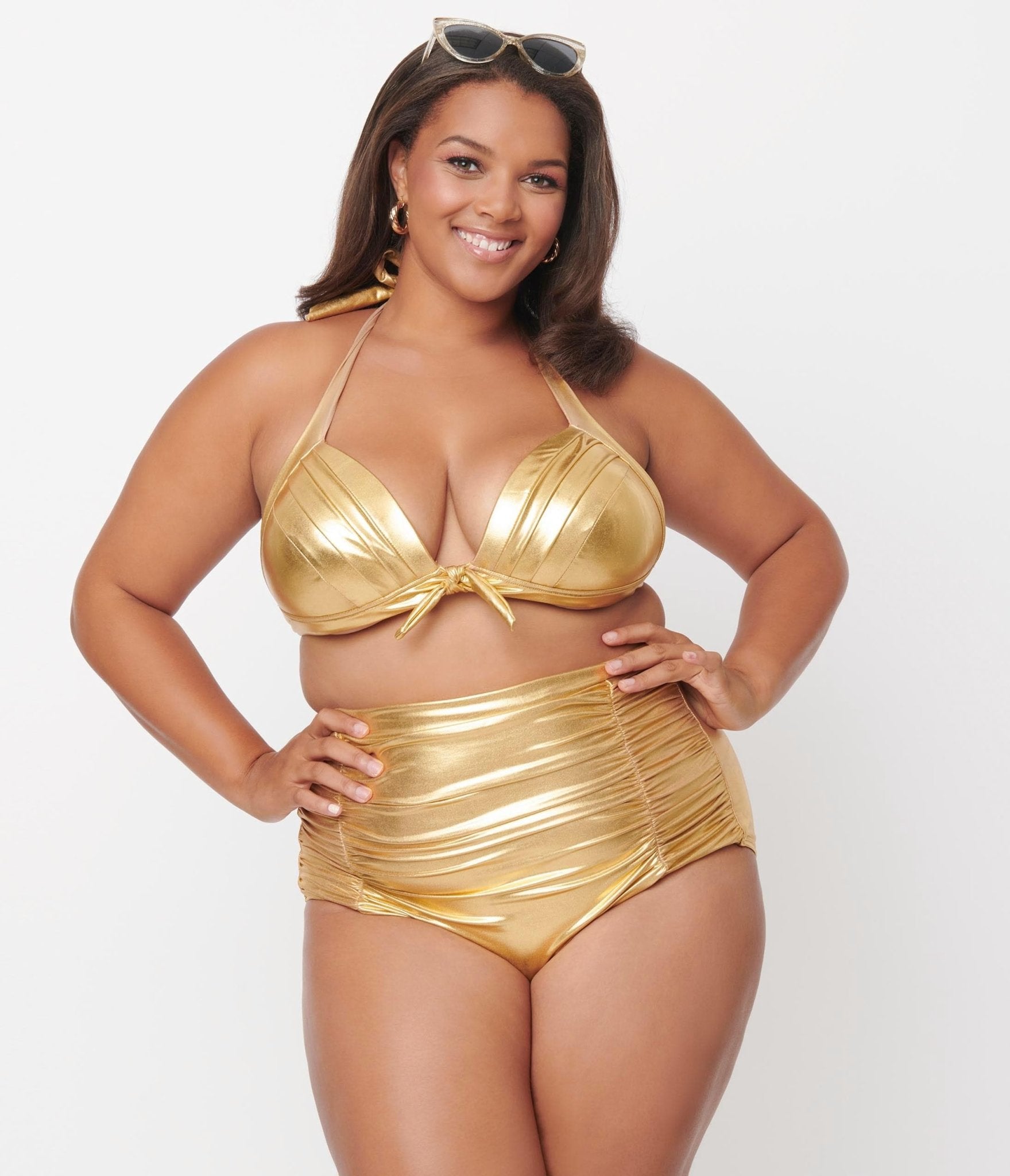 Unique Vintage Plus Size Gold Monroe High Waist Swim Bottom