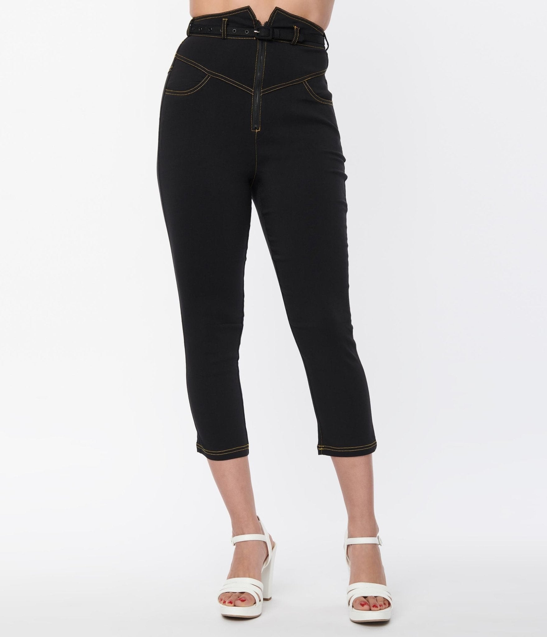 Unique Vintage Black Yoke Waist Capris