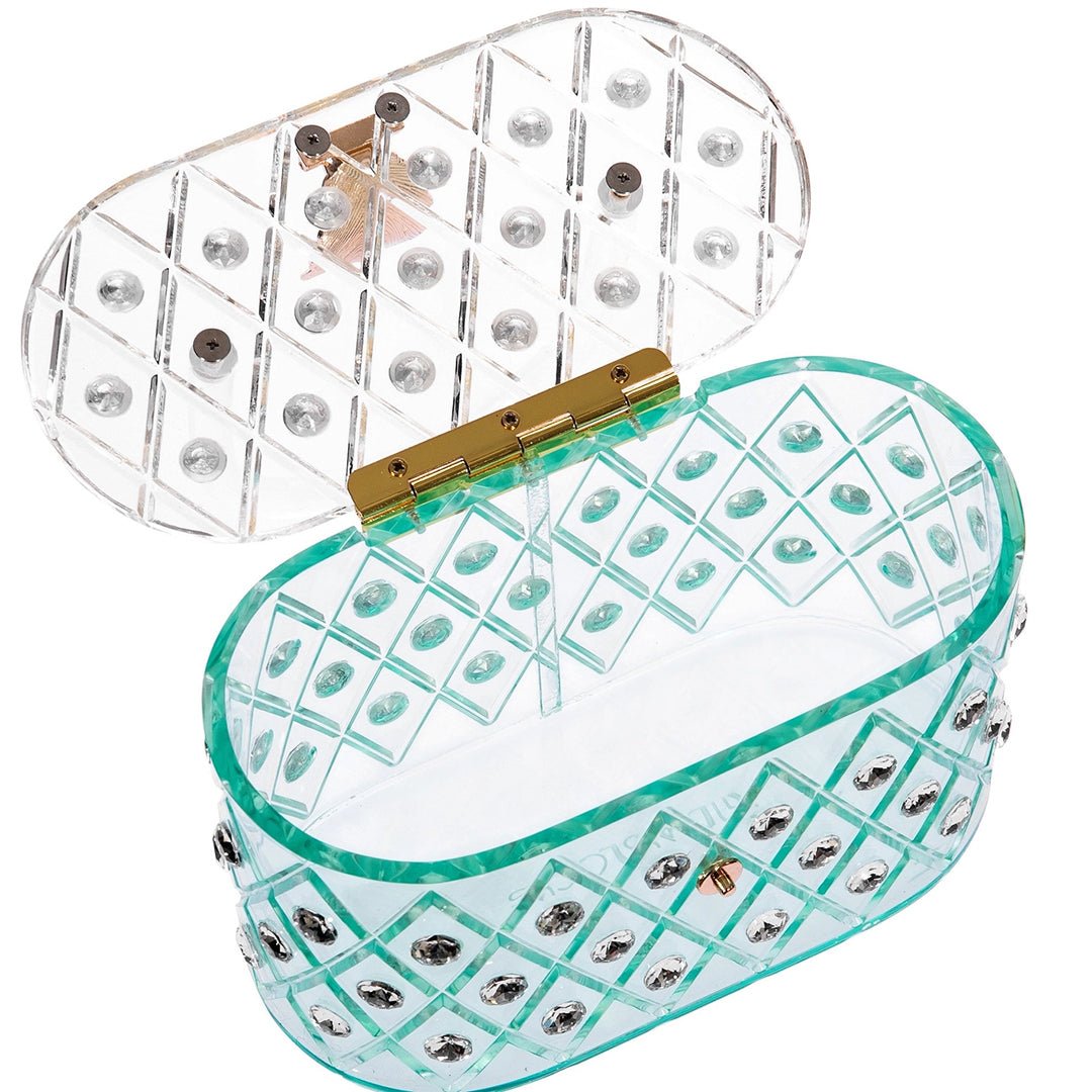 Milanblocks 1950s Spearmint Ice Crystal Acrylic Box Clutch Handbag