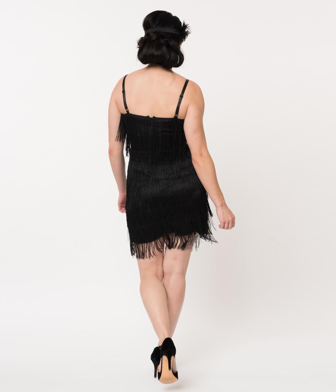 Unique Vintage 1920s Style Black Speakeasy Tiered Fringe Flapper Dress