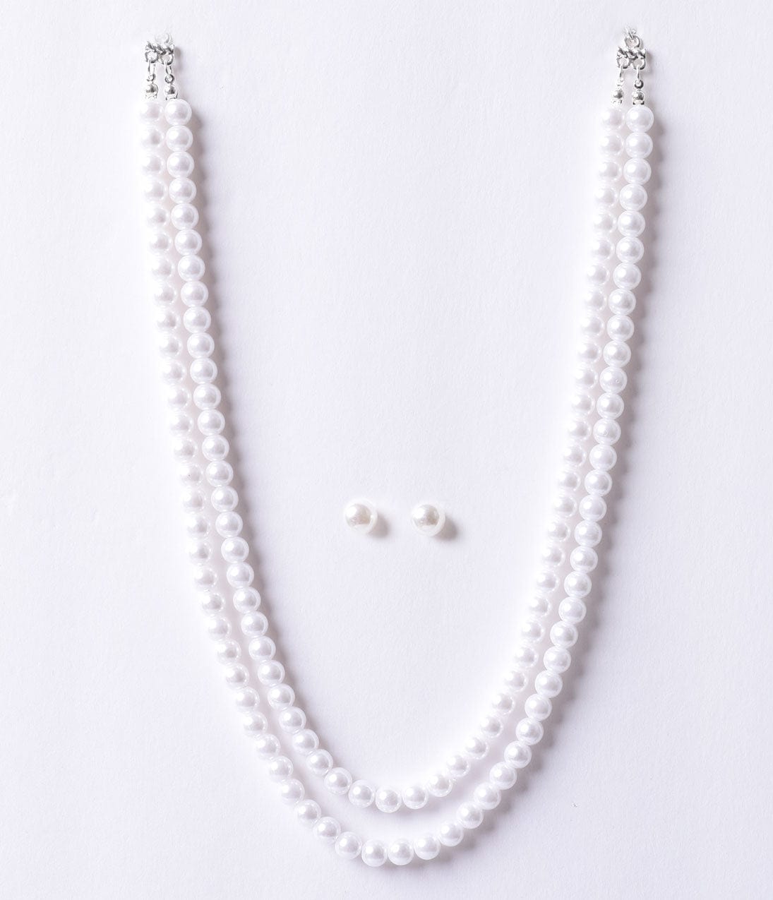 Vintage Style Ivory Pearl Beaded Double Necklace & Earring Set