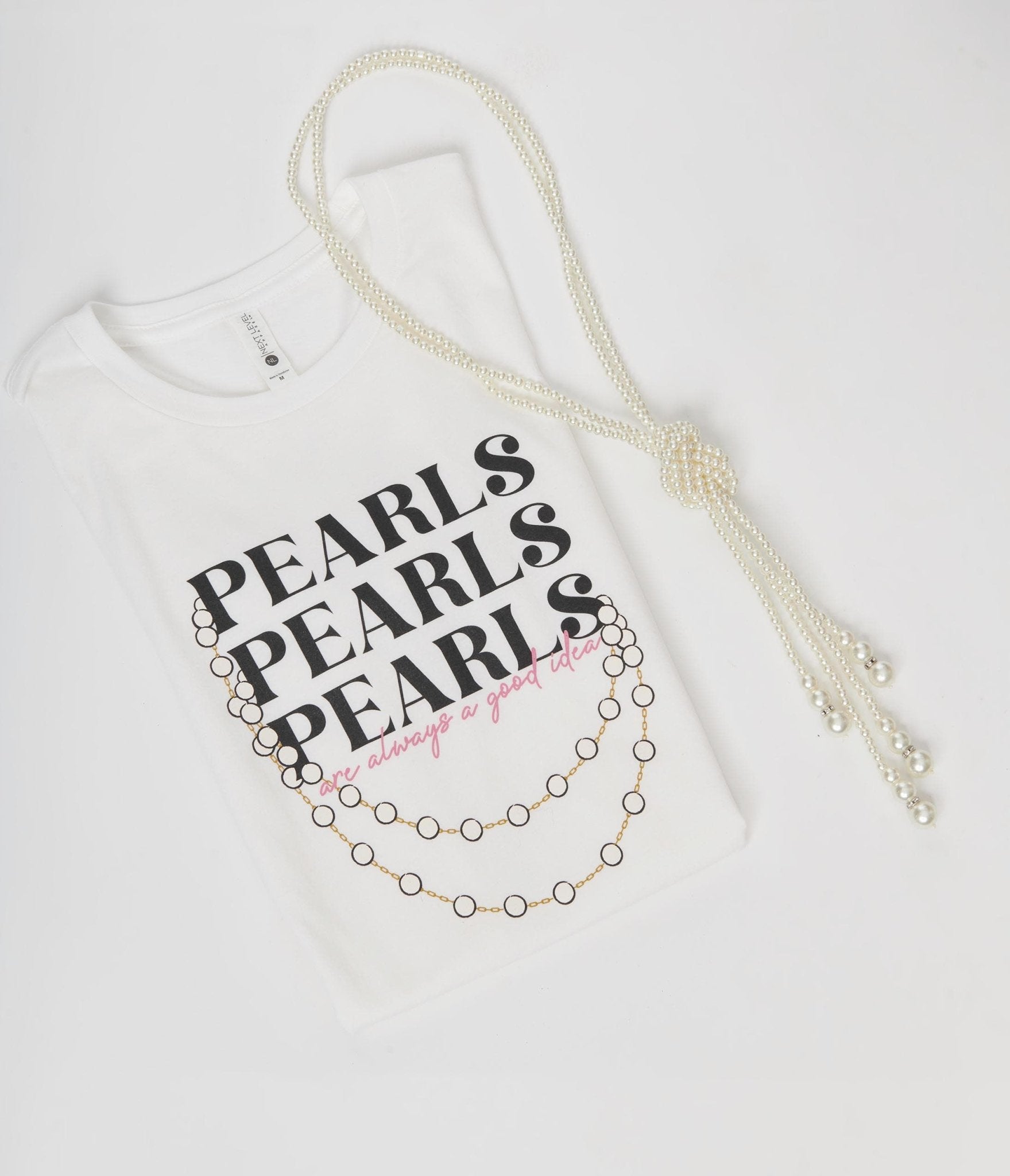 Unique Vintage Pearls White Fitted Womens Graphic Tee