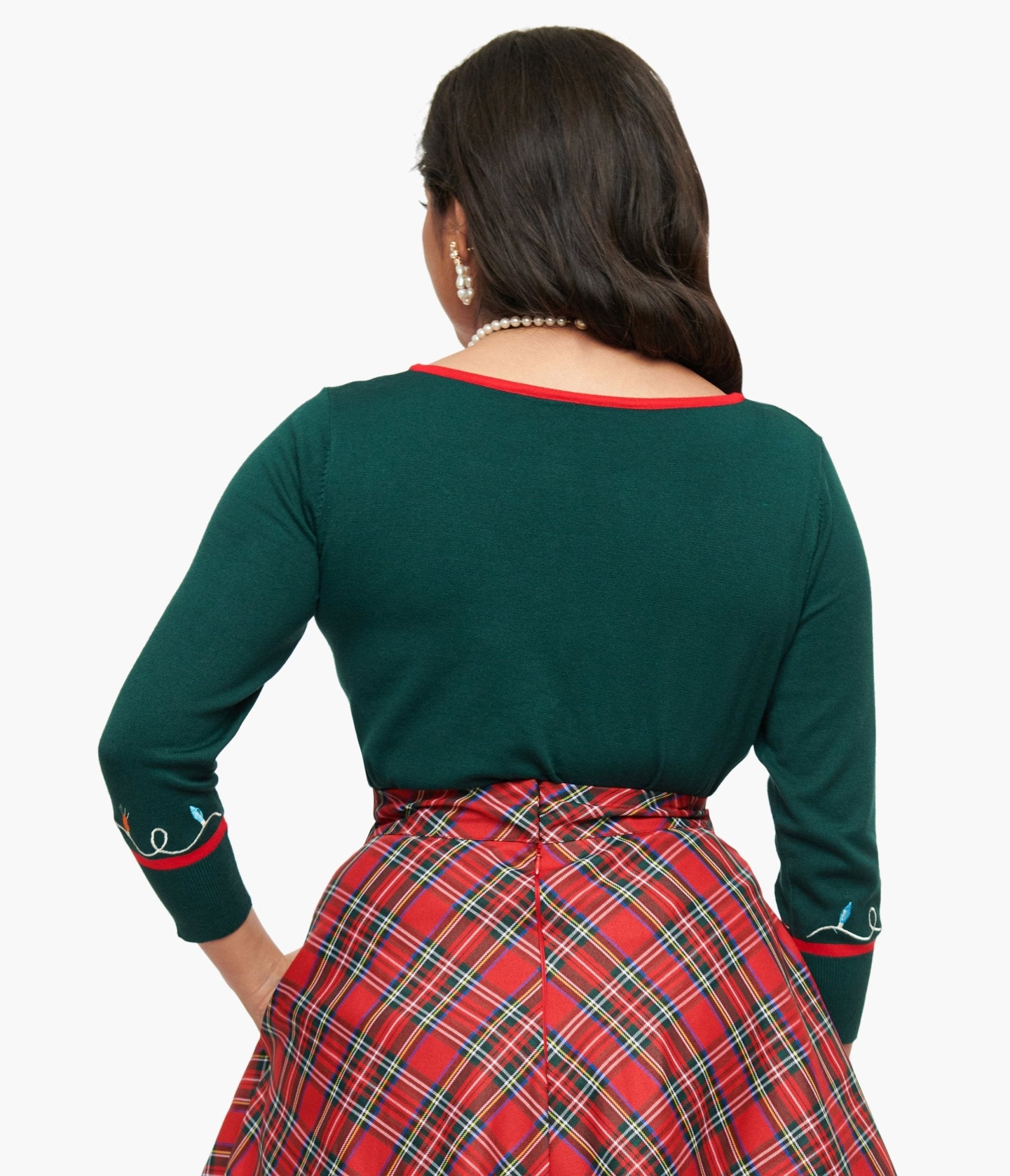 Unique Vintage 1950s Green Holiday Lights Crop Cardigan