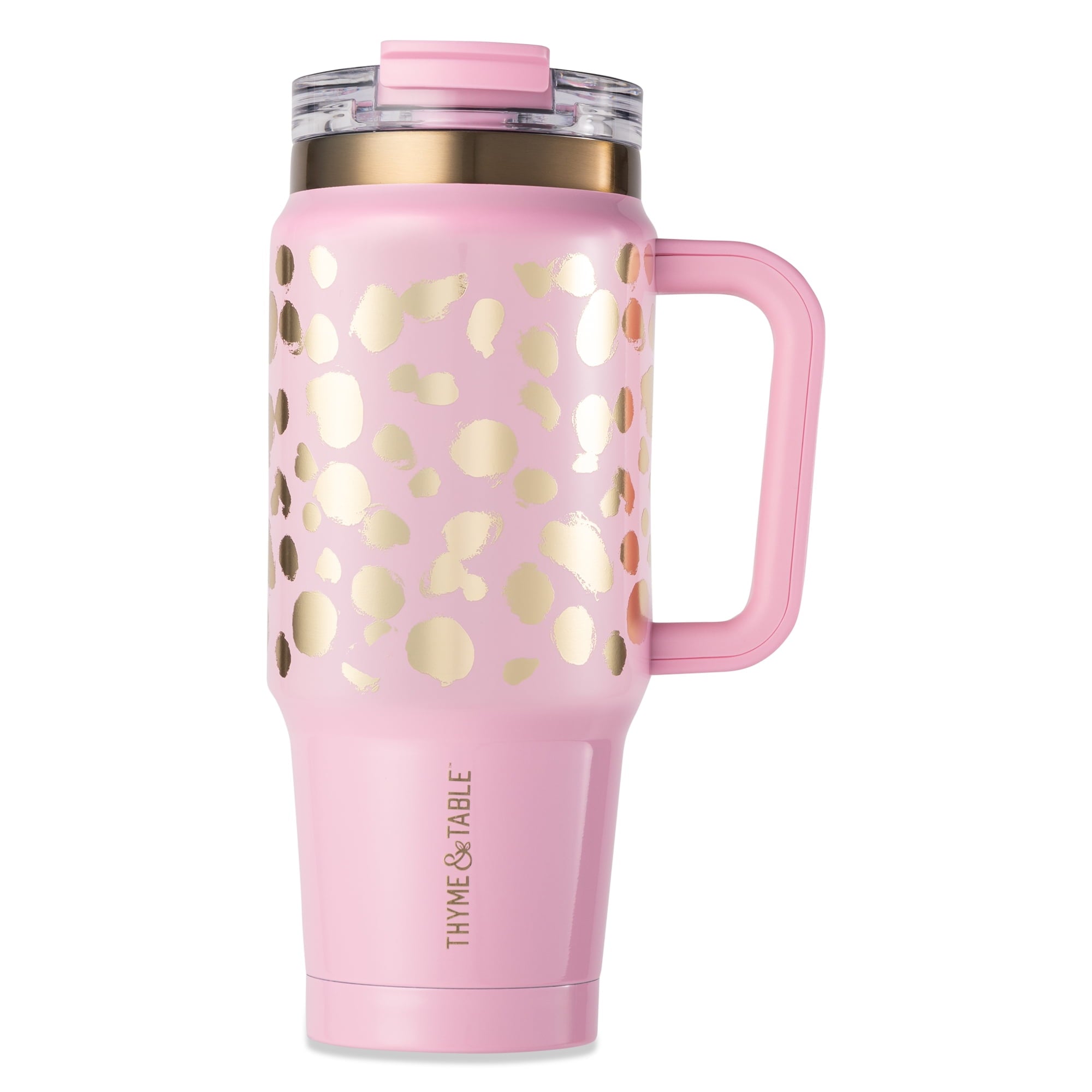 Thyme & Table 32oz Tumbler with Handle, Pink & Gold Dot - Dual Straw Lid