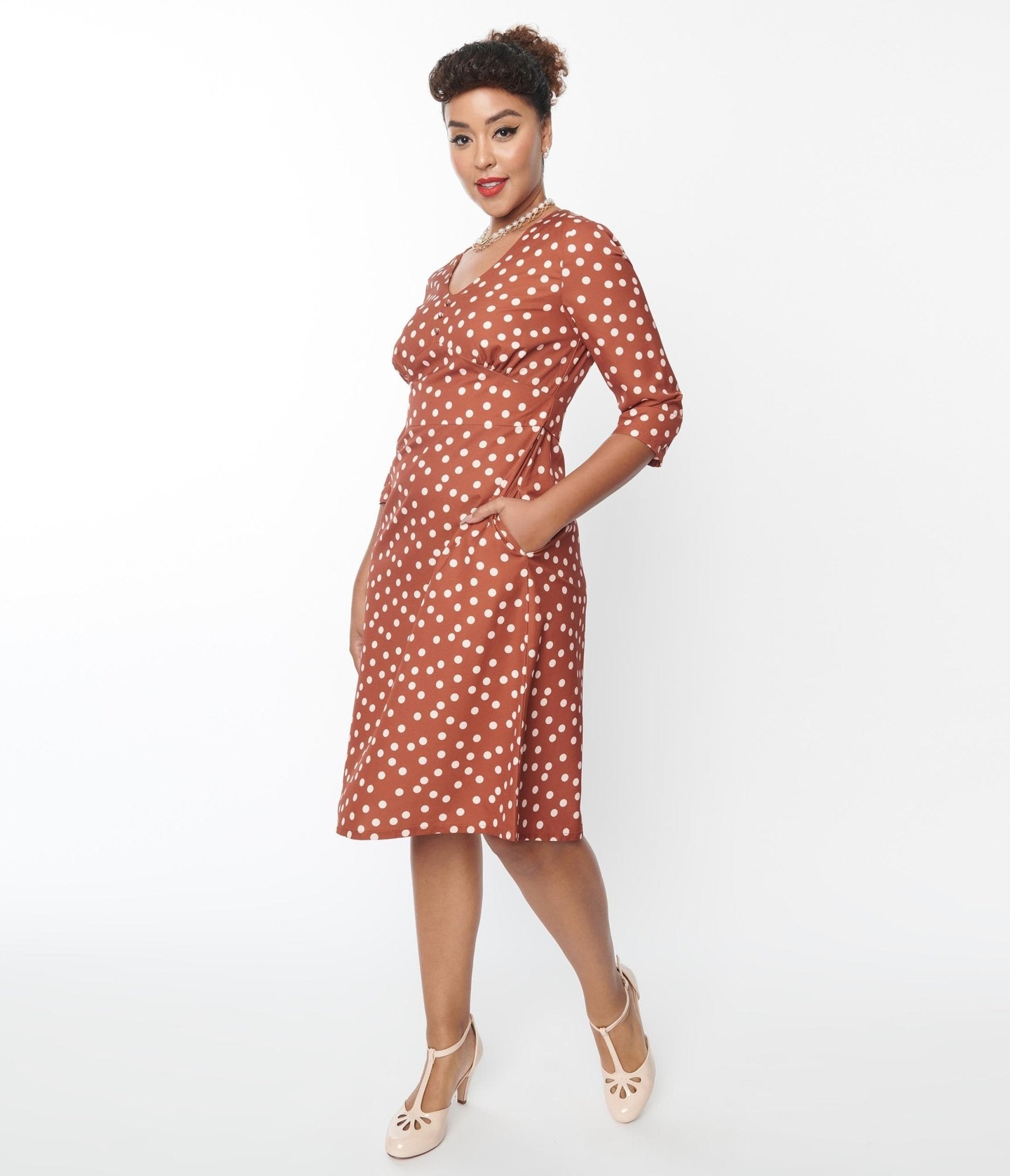 Rust Red & Cream Polka Dot Swing Dress