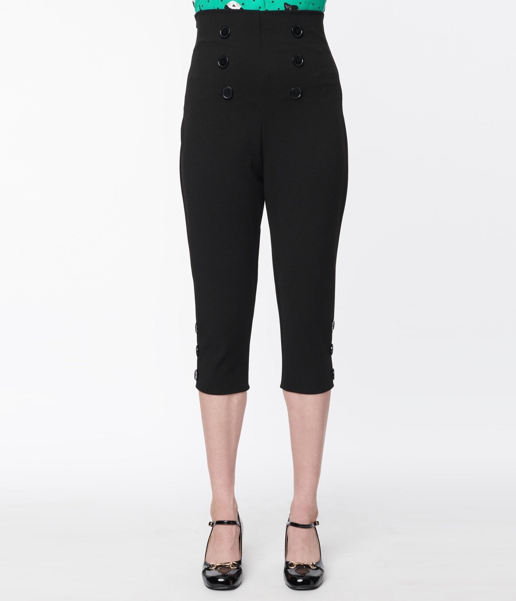 Black High Waisted Retro Button Capris