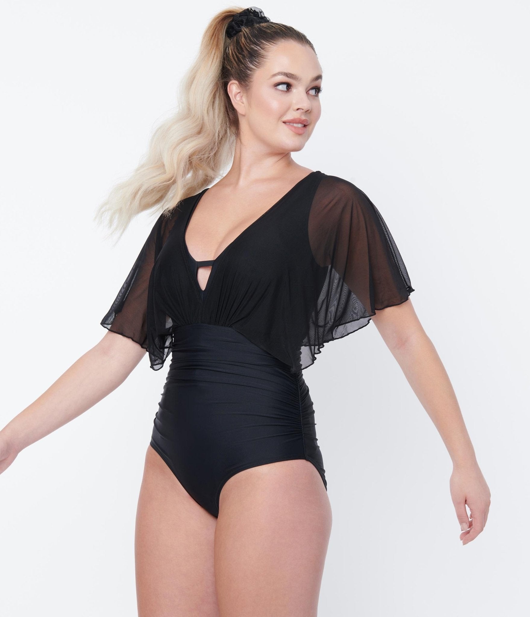 Unique Vintage Black Mesh Sleeved Torrey Swimsuit