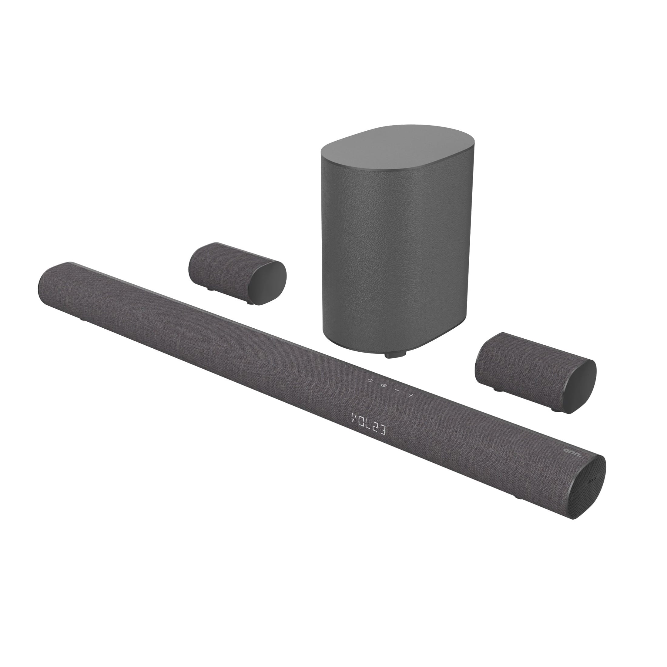 onn. 5.1.2 Soundbar with Dolby Atmos and Wireless Subwoofer, 42, Black - True Wireless Satellites