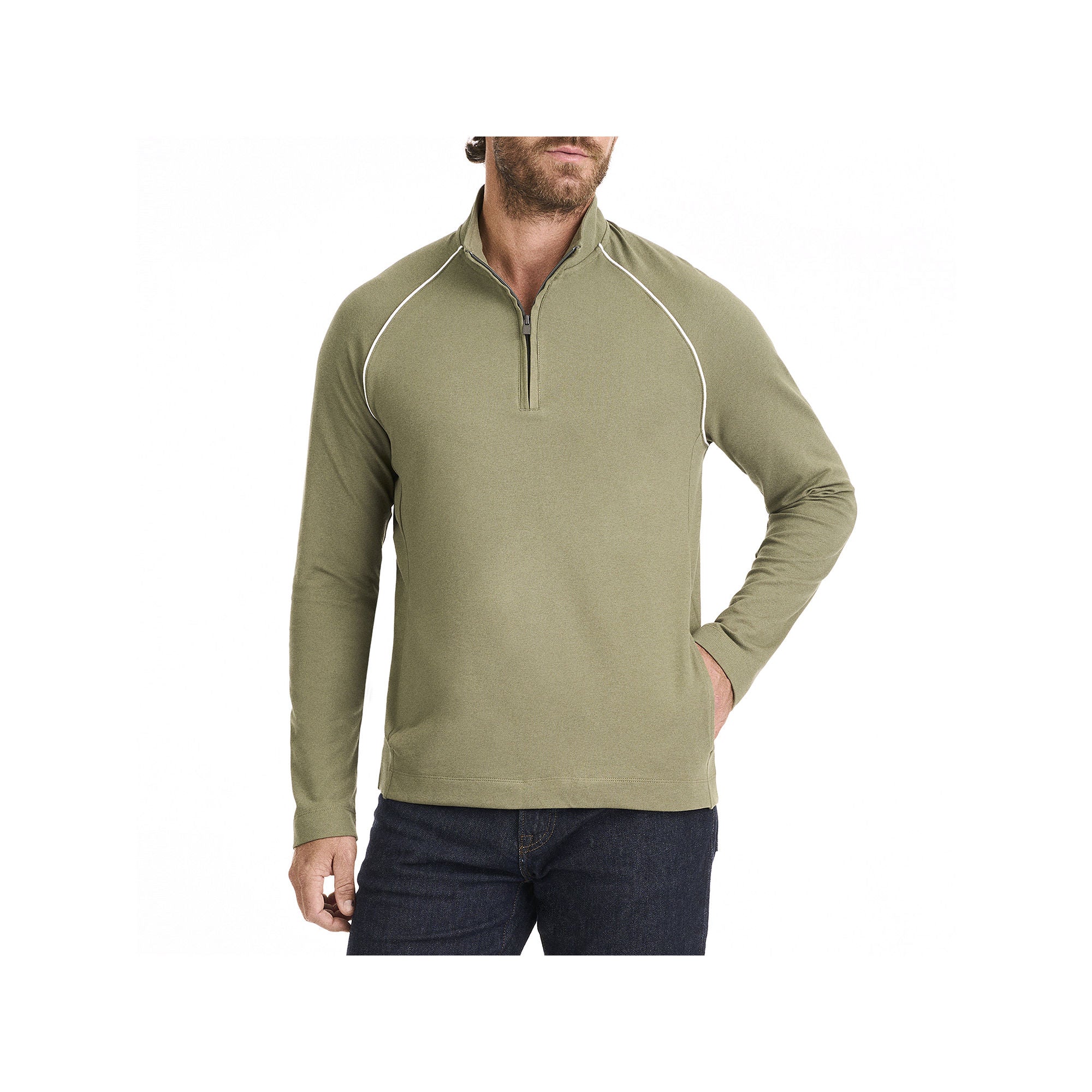 Van Heusen Mens Mock Neck Long Sleeve Quarter-Zip Pullover - Deep Lichen Green XX-Large