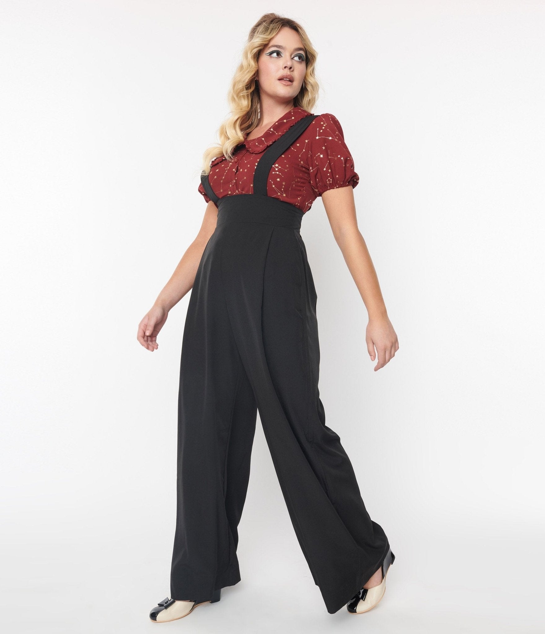 Unique Vintage Black Wide Leg Rochelle Suspender Pants