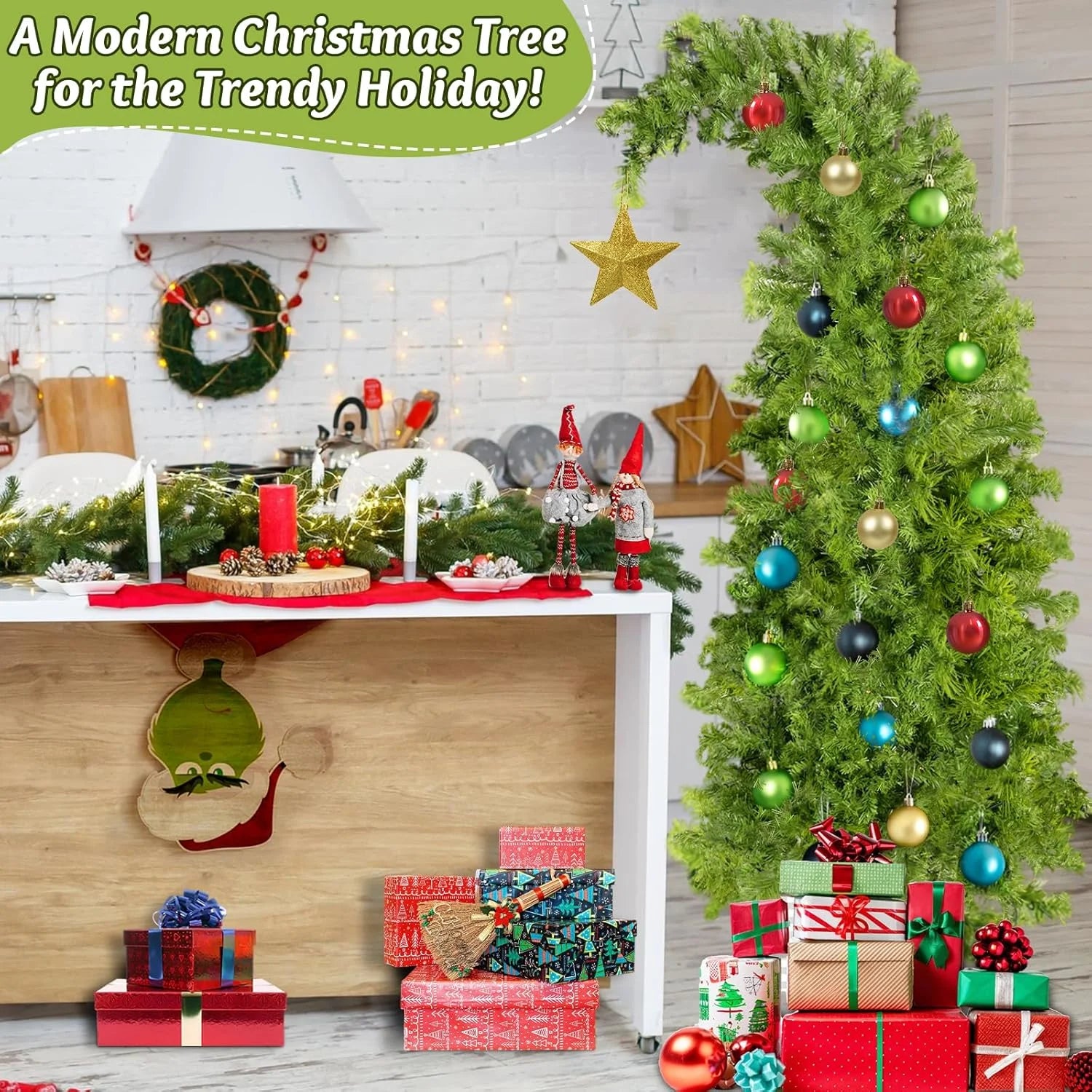 GuassLee Artificial Christmas Tree With Metal Hinges & Foldable Base, 1.8m, Fruit Green - Durable Material