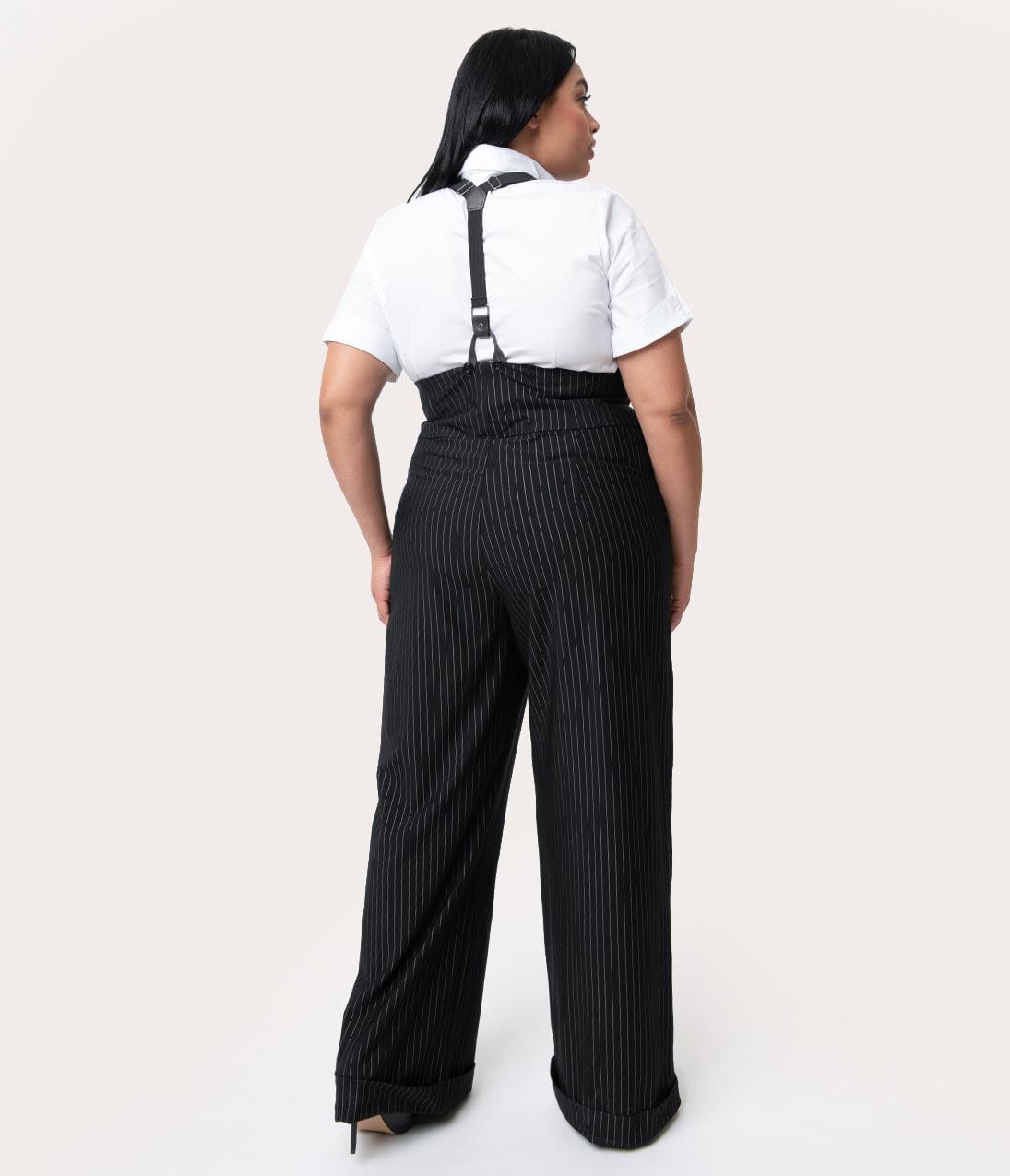 Unique Vintage Plus Size 1930s Black & White Pin Stripe Thelma Suspender Pants