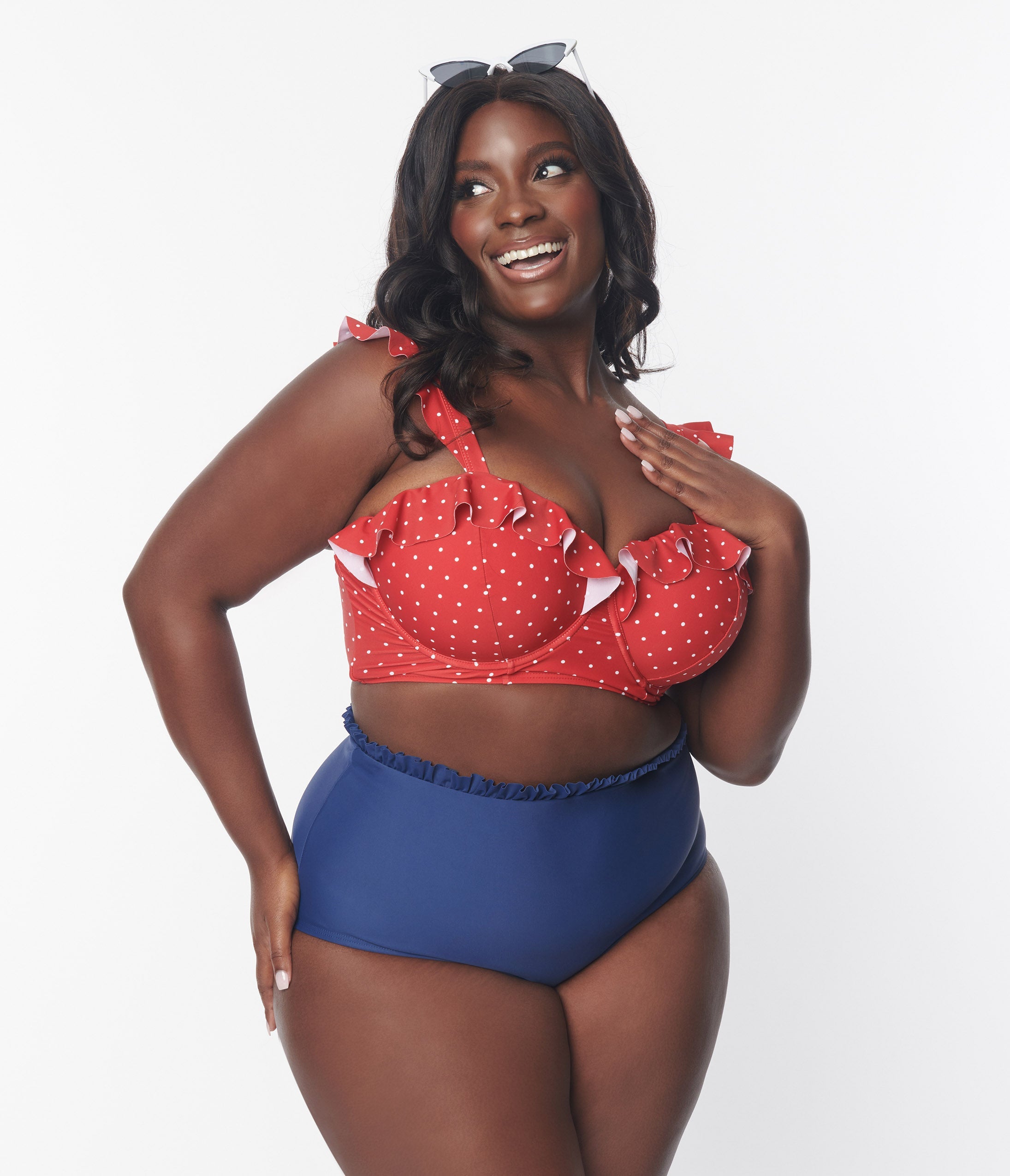 Unique Vintage Plus Size Red & White Pin Dot Southampton Swim Top