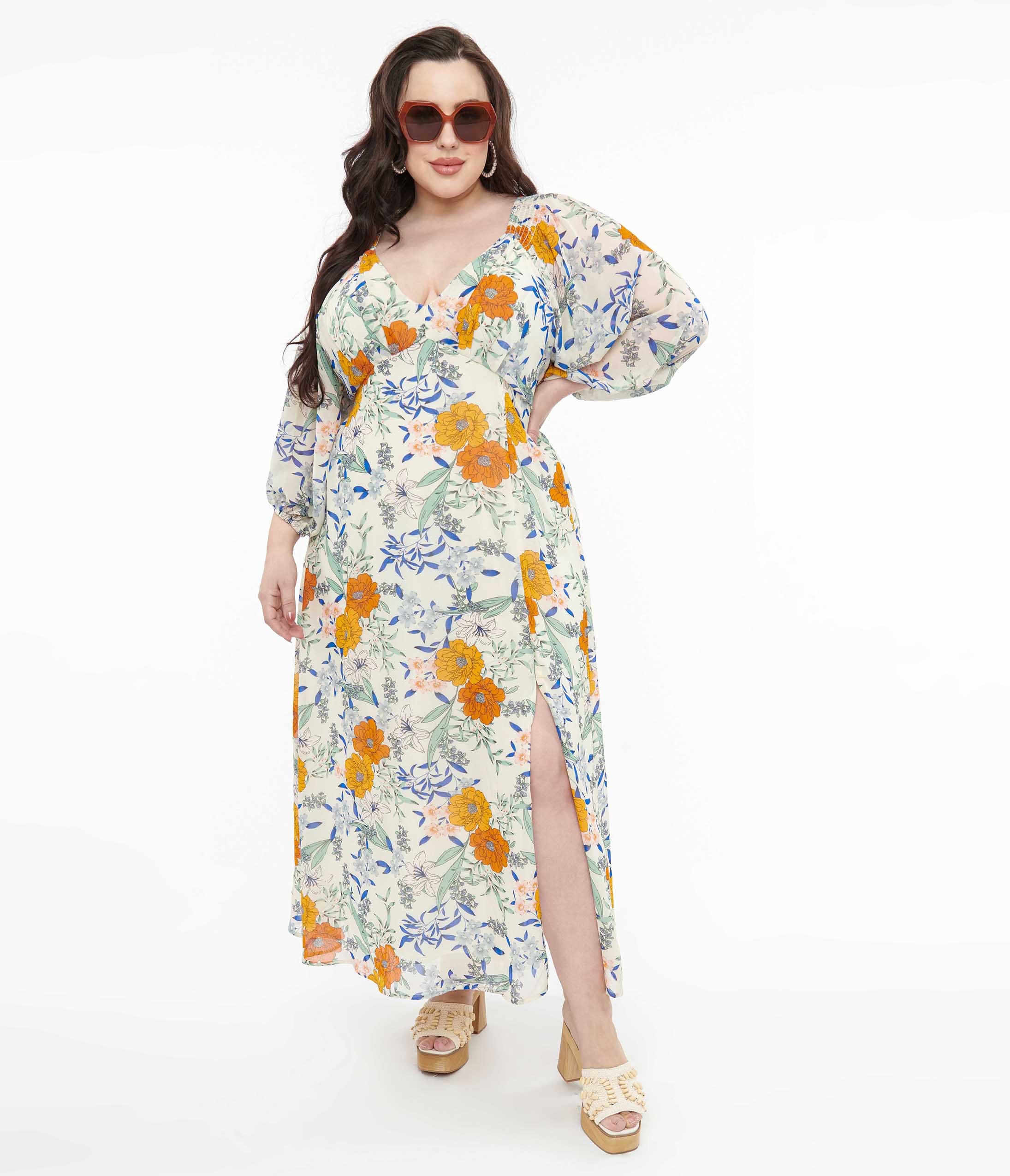 Ivory & Multicolor Floral Maxi Dress