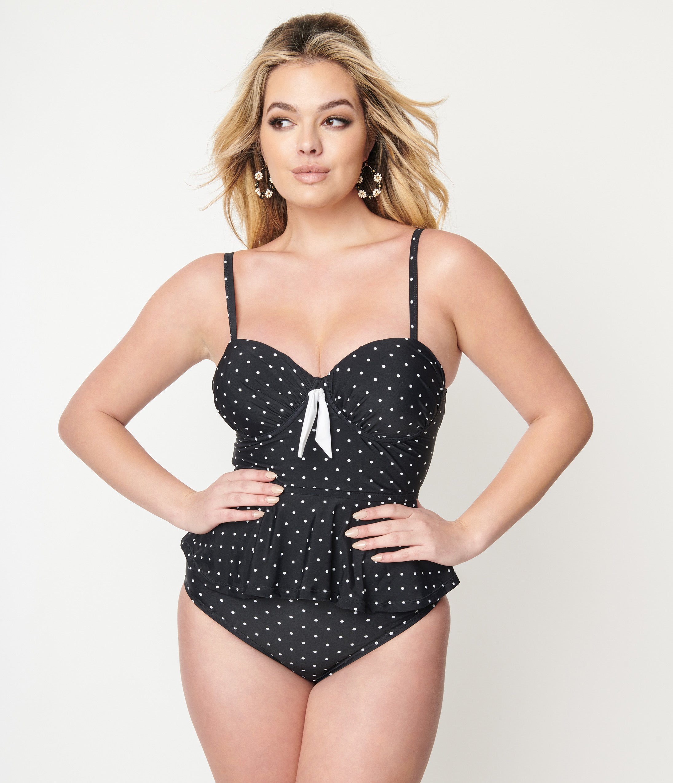 Unique Vintage Black & White Pin Dot Daphne Swim Bottoms