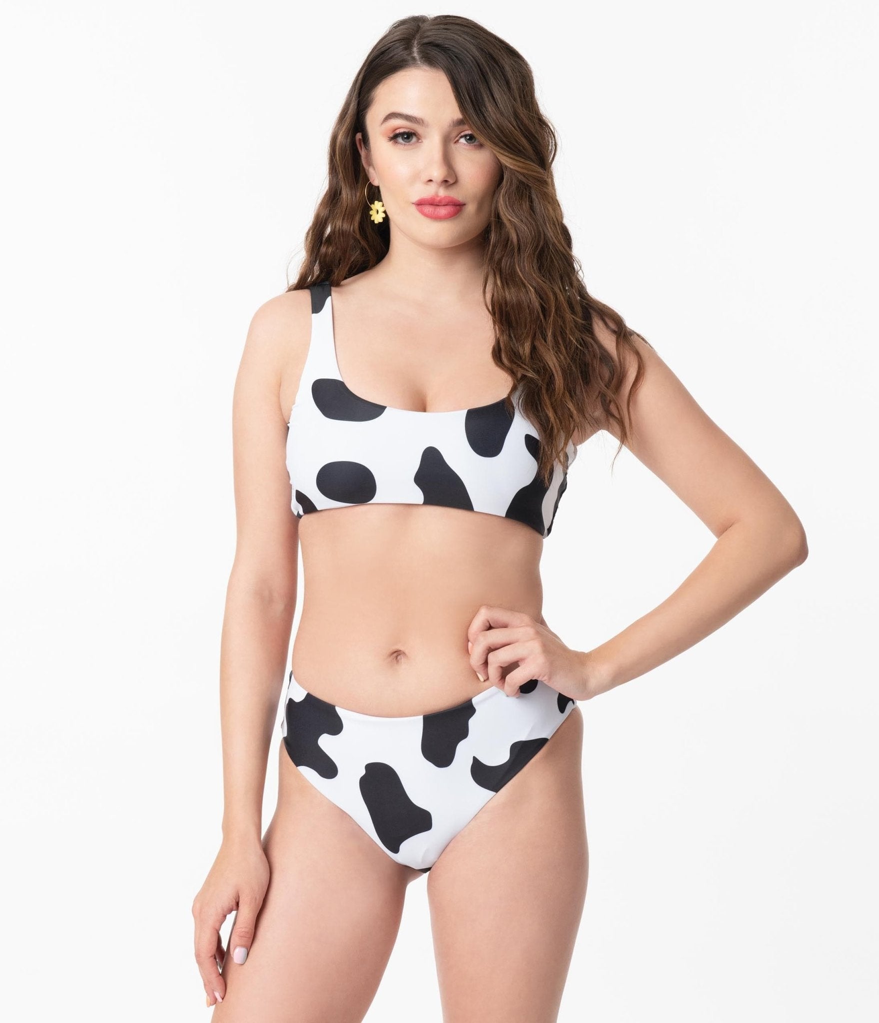 Black & White Cow Print Two Piece Swimsuit