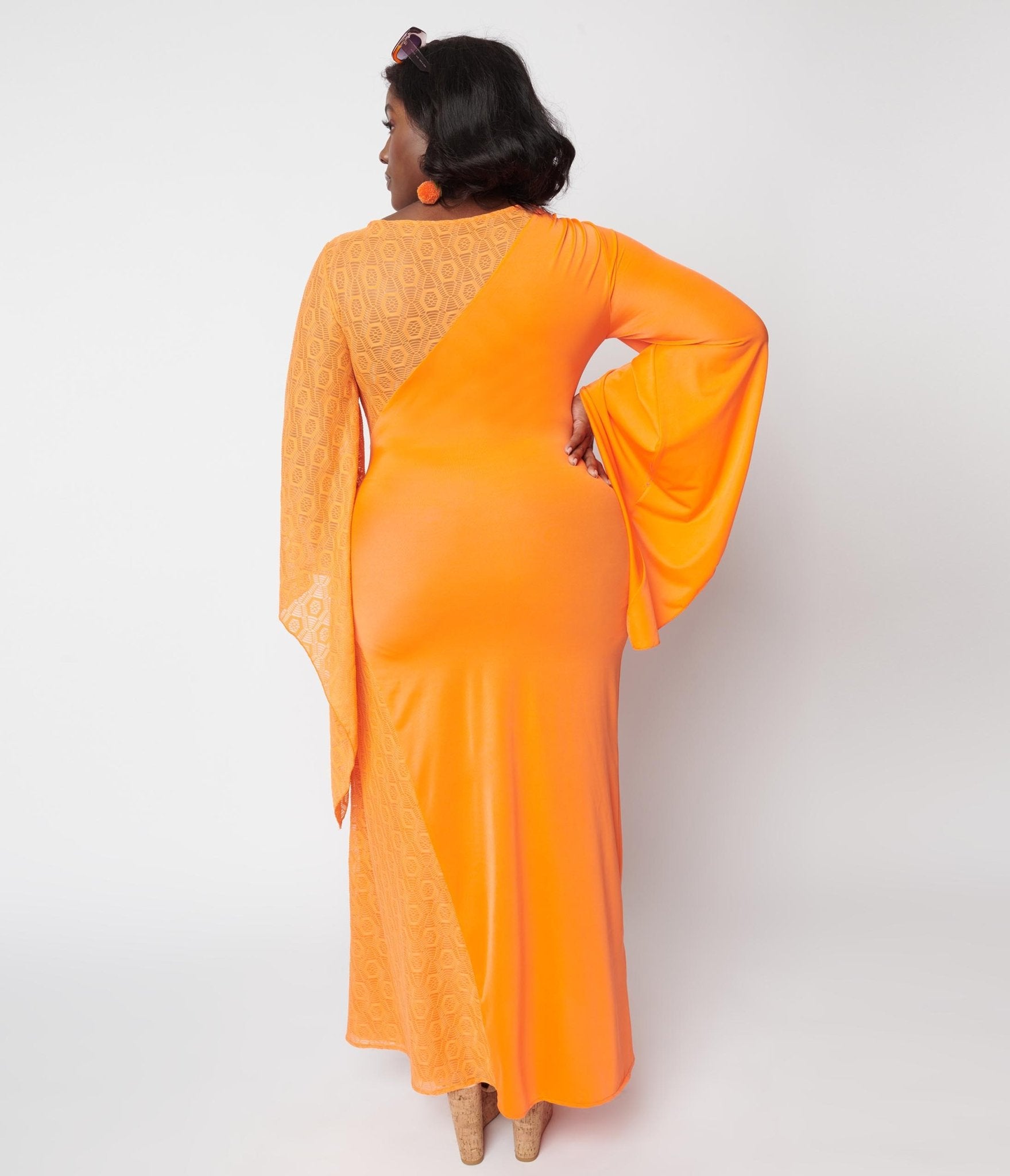 1970s Neon Orange Lace Maxi Dress