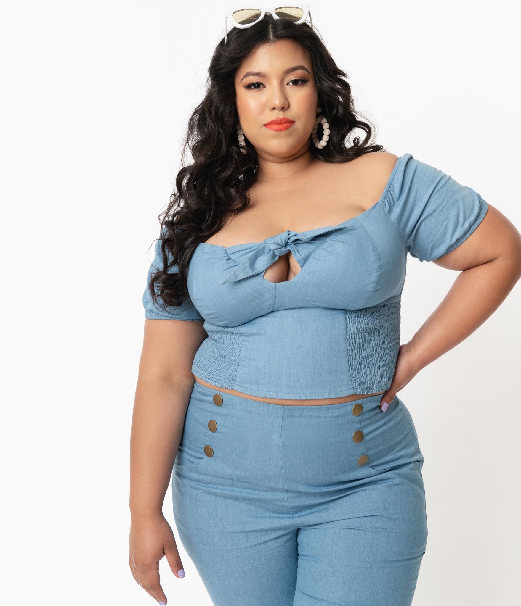 Unique Vintage Plus Size 1960s Chambray Blue Turner Crop Top