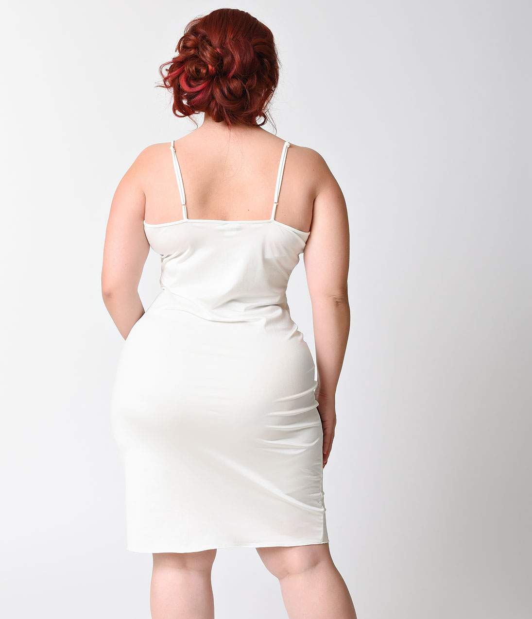 Unique Vintage Plus Size Short White Stretch Slip